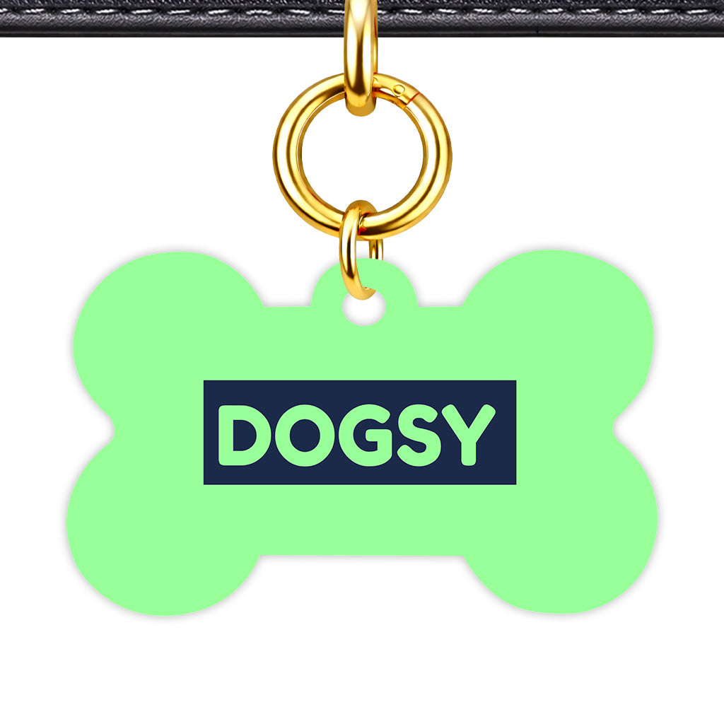 Mint & Navy Bone Shape QR Smart Pet ID Tag - Front View