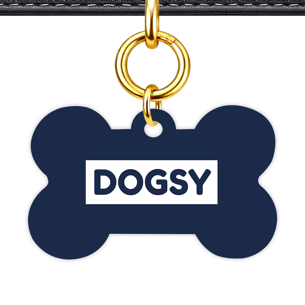 Navy & White Bone Shape QR Smart Pet ID Tag - Front View