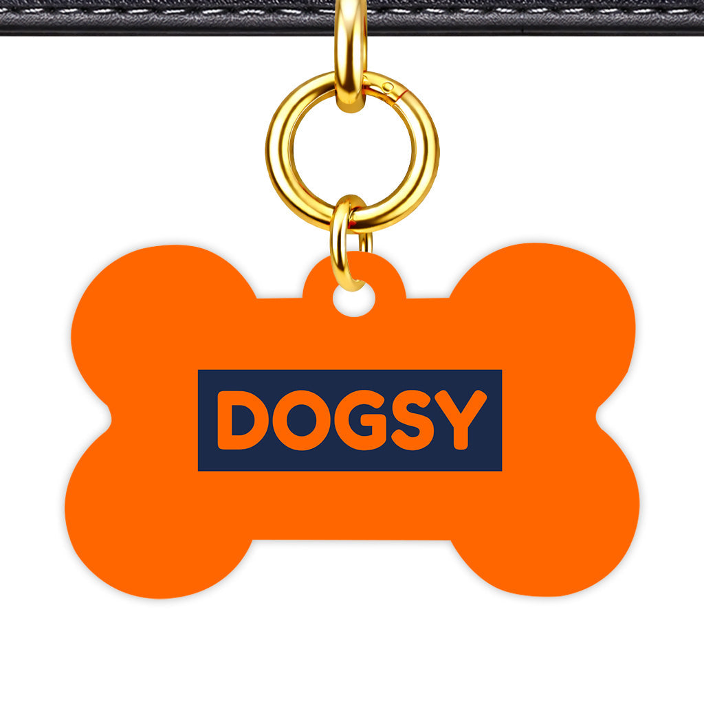 Orange & Navy Bone Shape QR Smart Pet ID Tag - Front View