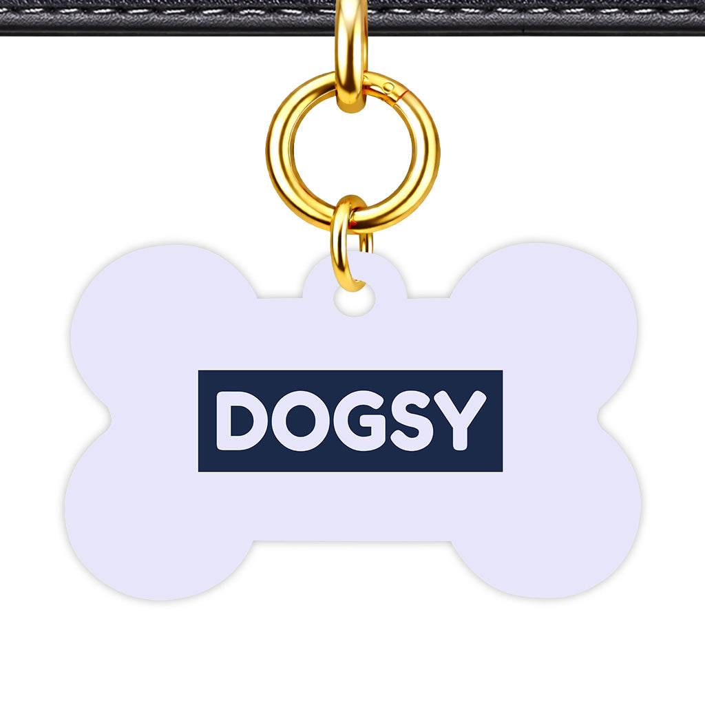 Pale Lavender & Navy Bone Shape QR Smart Pet ID Tag - Front View