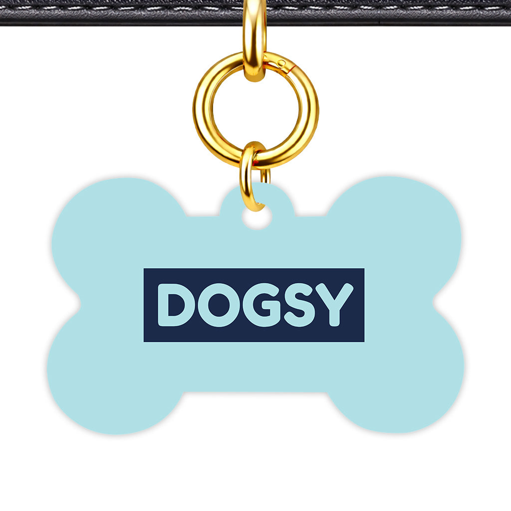 Powder Blue & Navy Bone Shape QR Smart Pet ID Tag - Front View