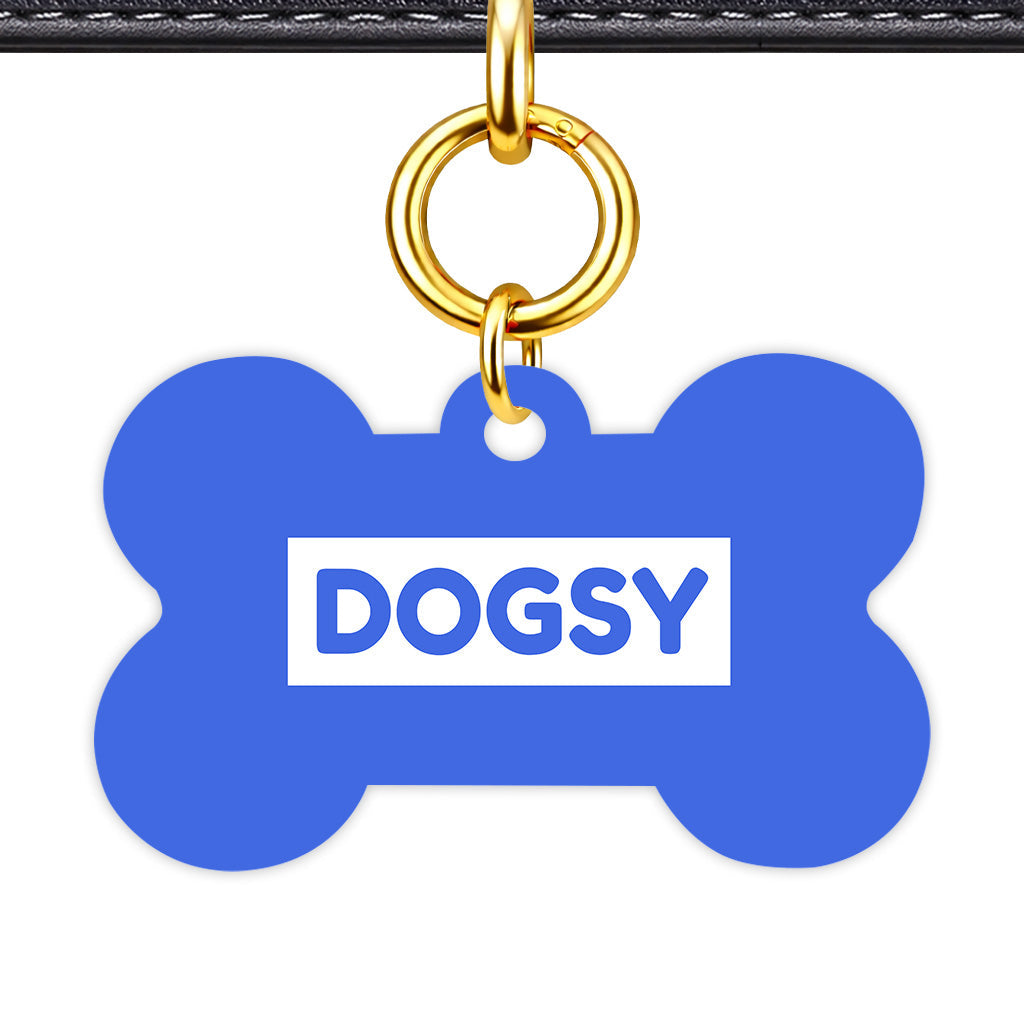 Royal Blue & White Bone Shape QR Smart Pet ID Tag - Front View