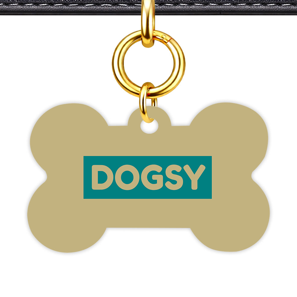Sand & Teal Bone Shape QR Smart Pet ID Tag - Front View