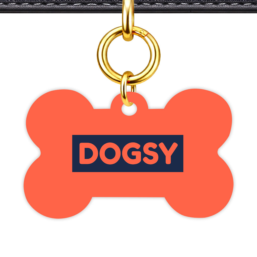 Tomato Red & Navy Bone Shape QR Smart Pet ID Tag - Front View