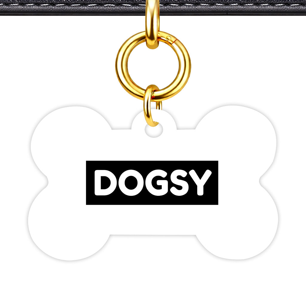White & Black Bone Shape QR Smart Pet ID Tag - Front View