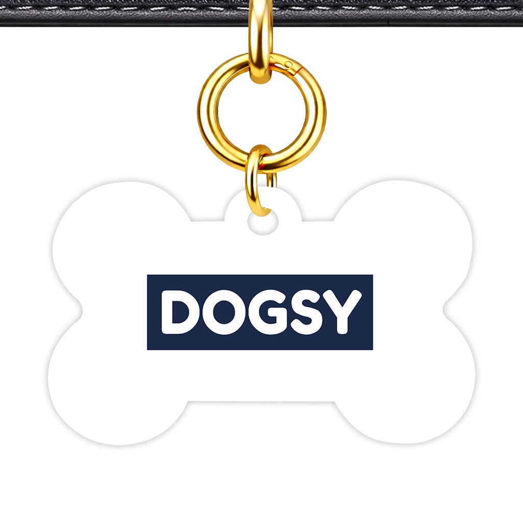 White & Navy Bone Shape QR Smart Pet ID Tag - Front View