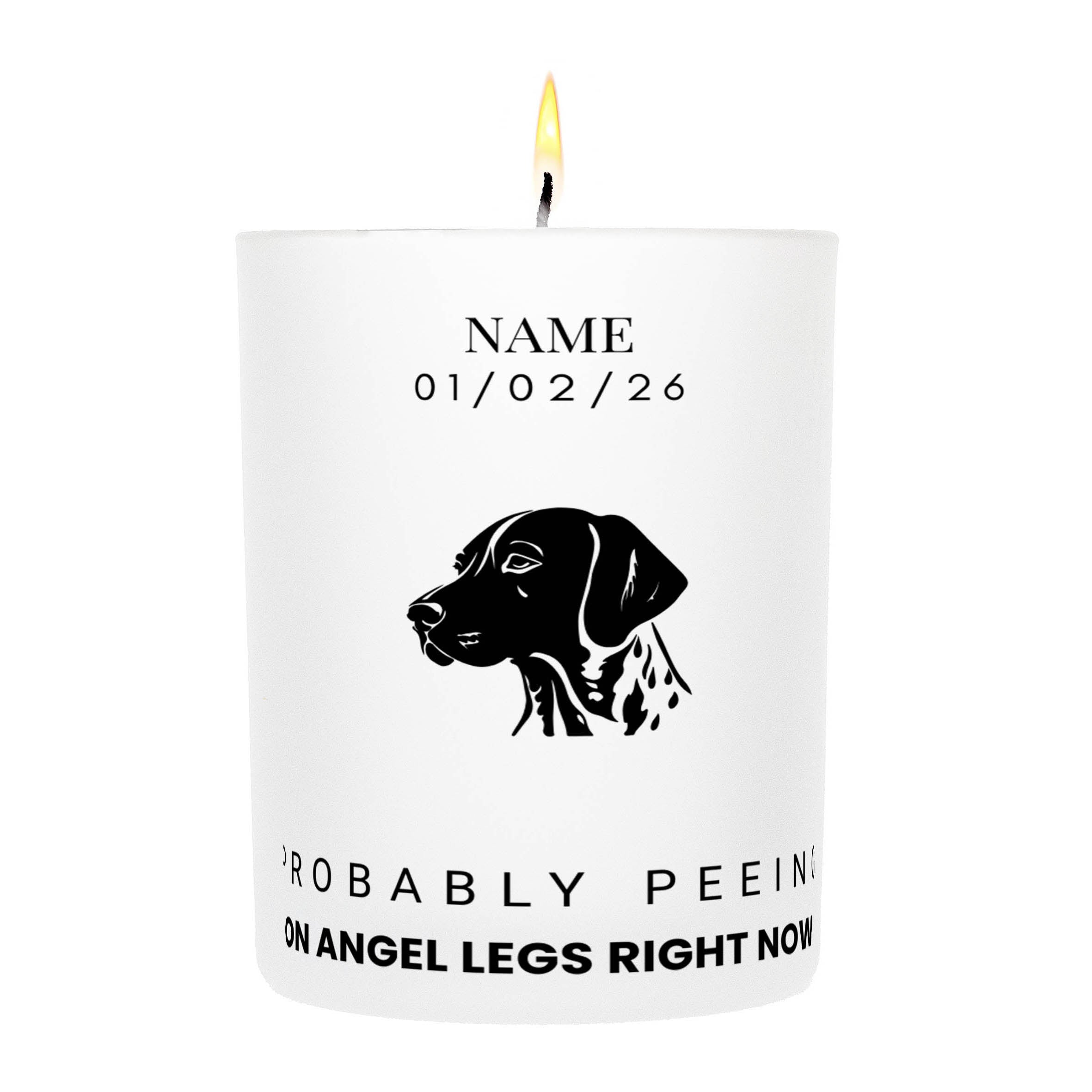 German Pointer – Probably Peeing on Angel Legs Right Now Custom Candle