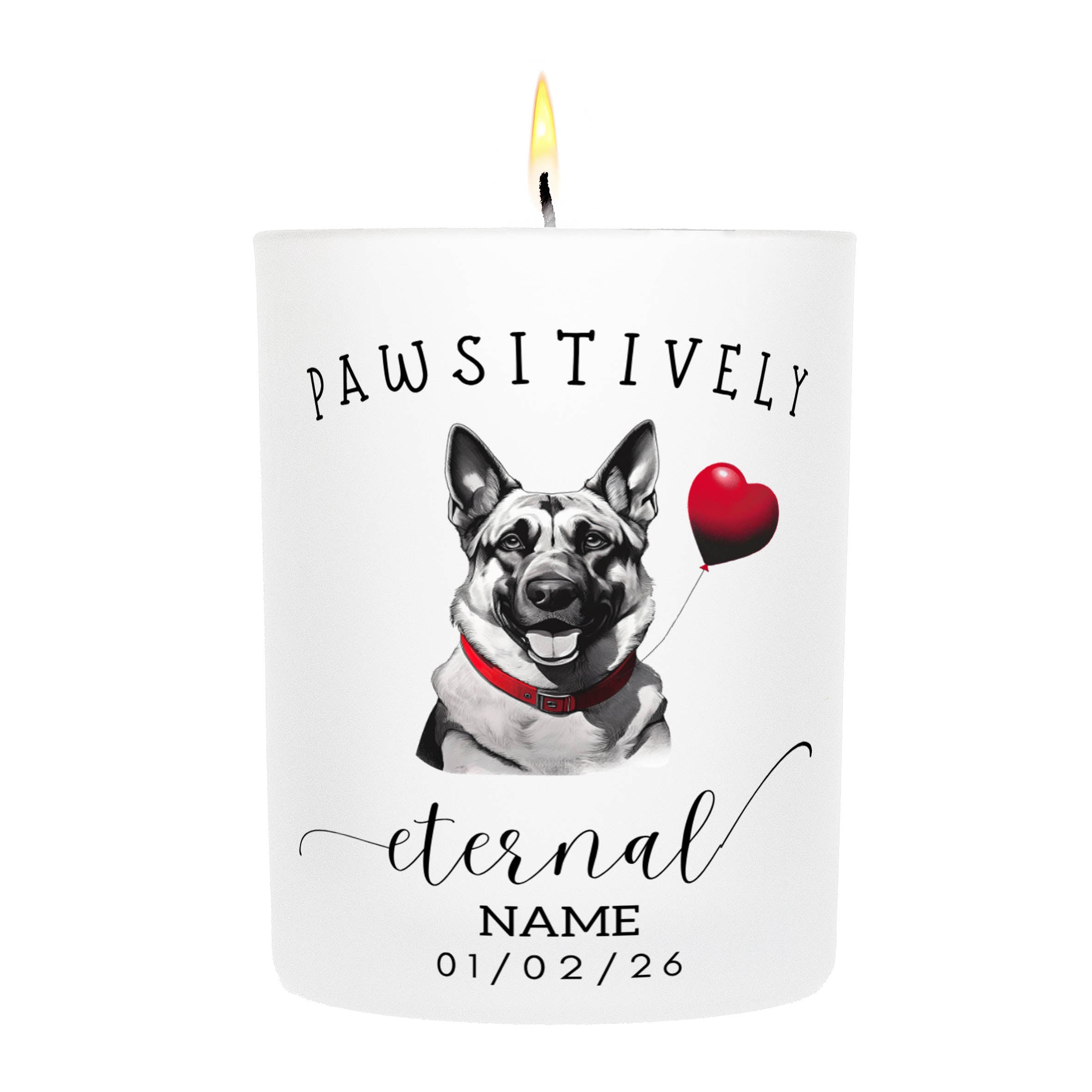 German Shepherd In Memory Custom Pawsitively Eternal Candle White