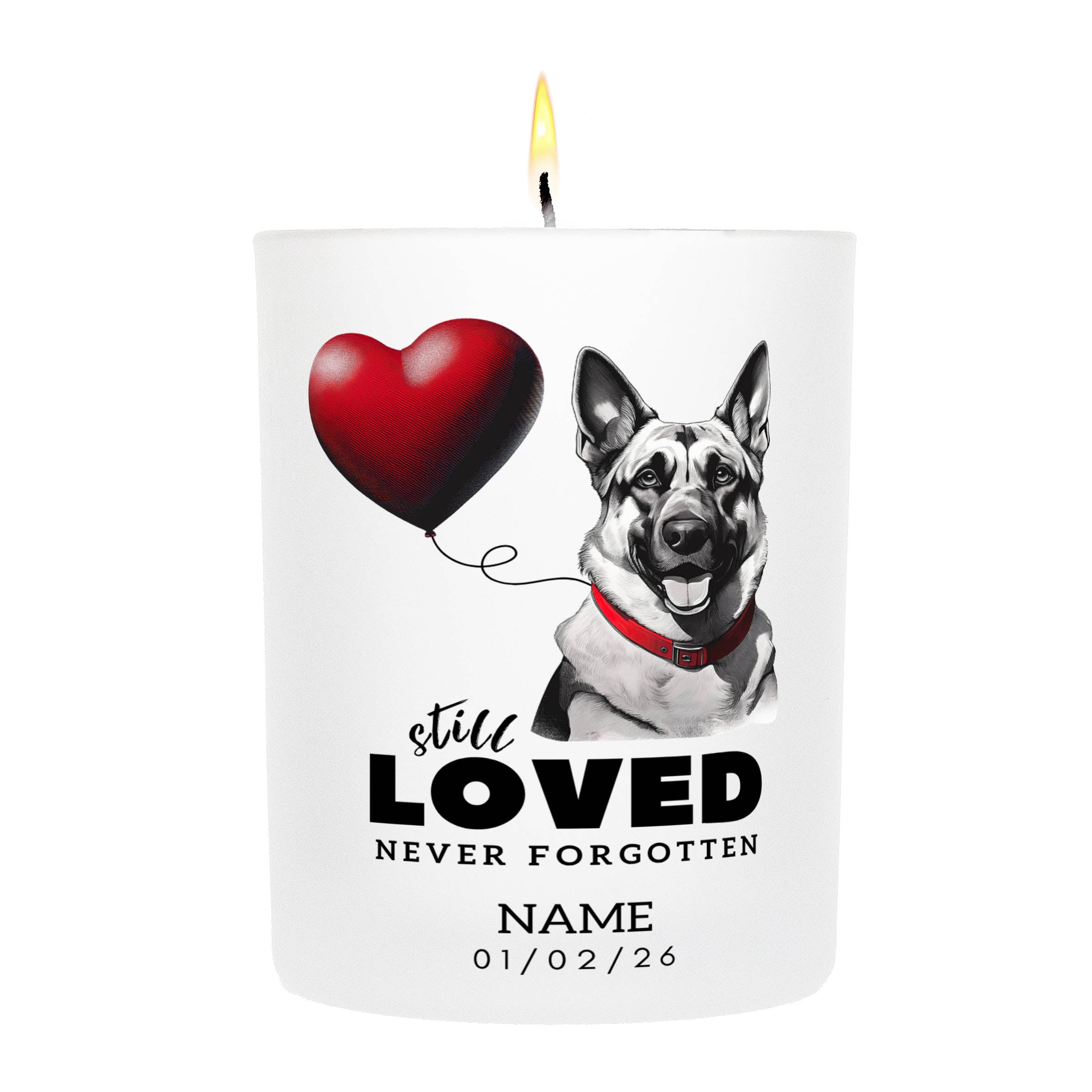 German Shepherd No Leash No Limits Just Love Custom Candle