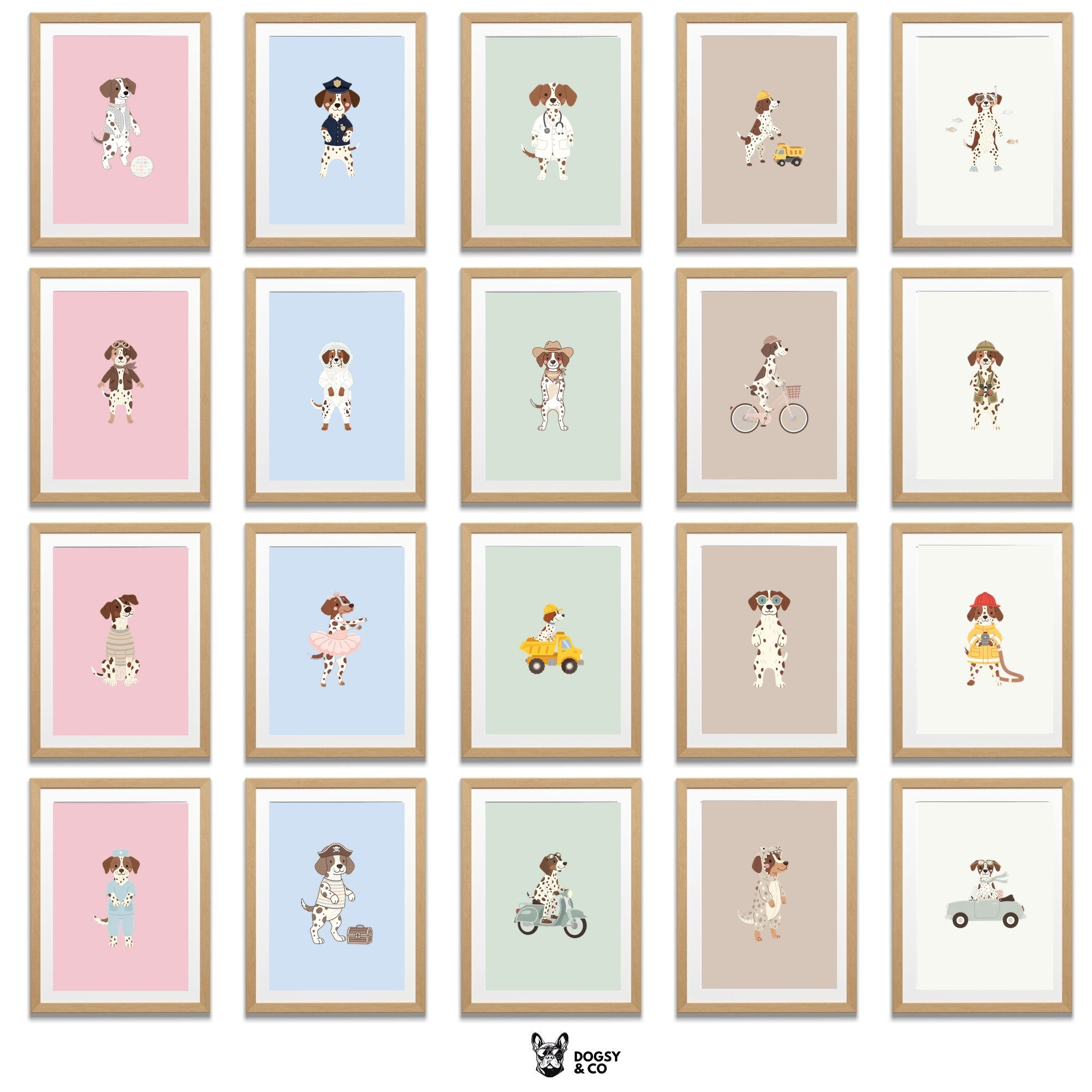 German Pointer Kids Nursery Wall Art Print Bundle — 22 Dog Costume Designs, 5 Colours, 6 Print Sizes | Digital Download