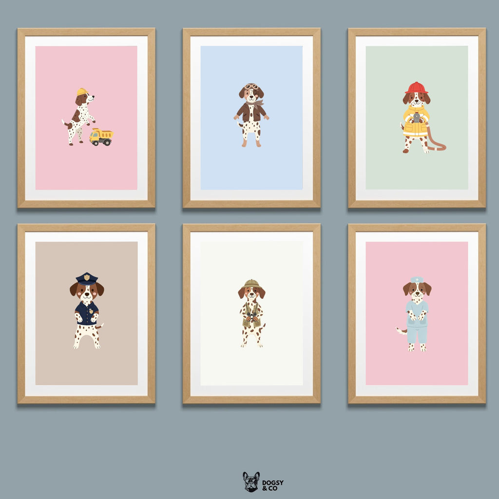 German Pointer Kids Nursery Wall Art Print Bundle — 22 Dog Costume Designs, 5 Colours, 6 Print Sizes | Digital Download