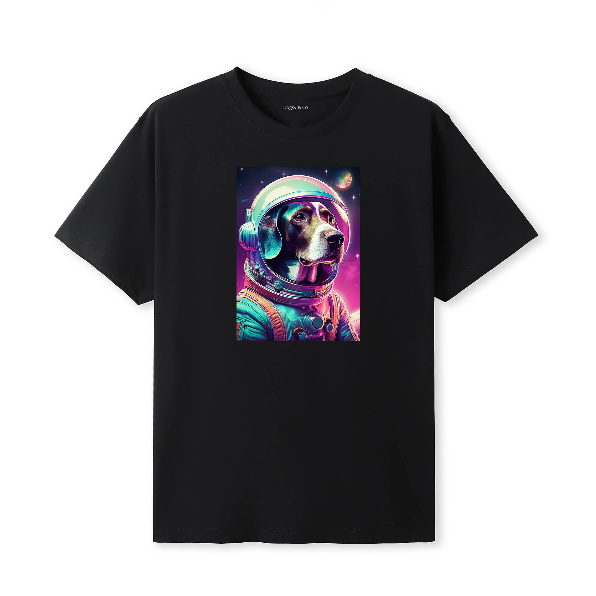 German Pointer Space Dogs T-Shirt colourful astronaut dog artwork in a retro space design