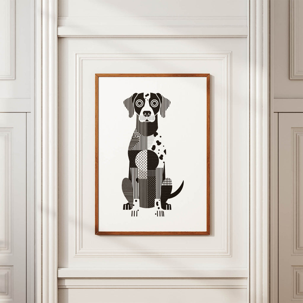 German Pointer Geometric Line Art Print - Framed Mockup