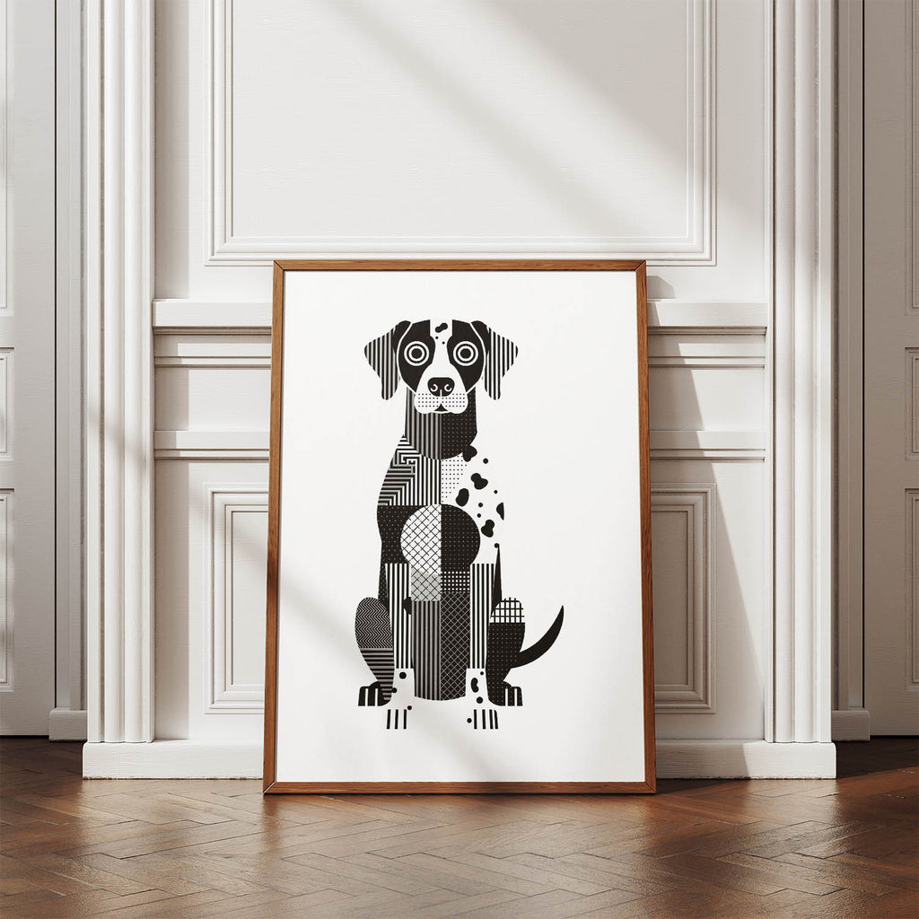 German Pointer Geometric Line Art Print - Framed Mockup