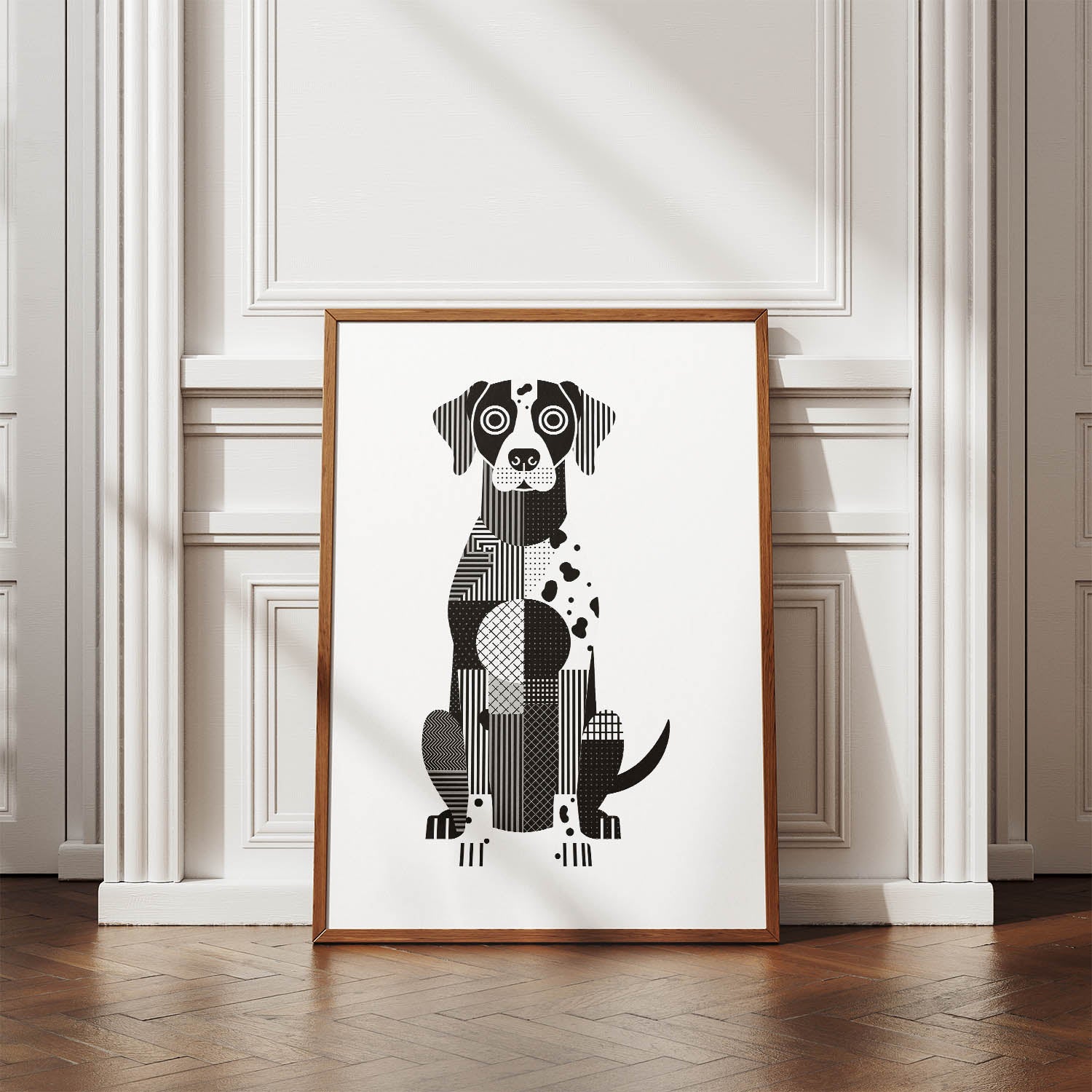 German Pointer Geometric Line Art Print - Framed Mockup