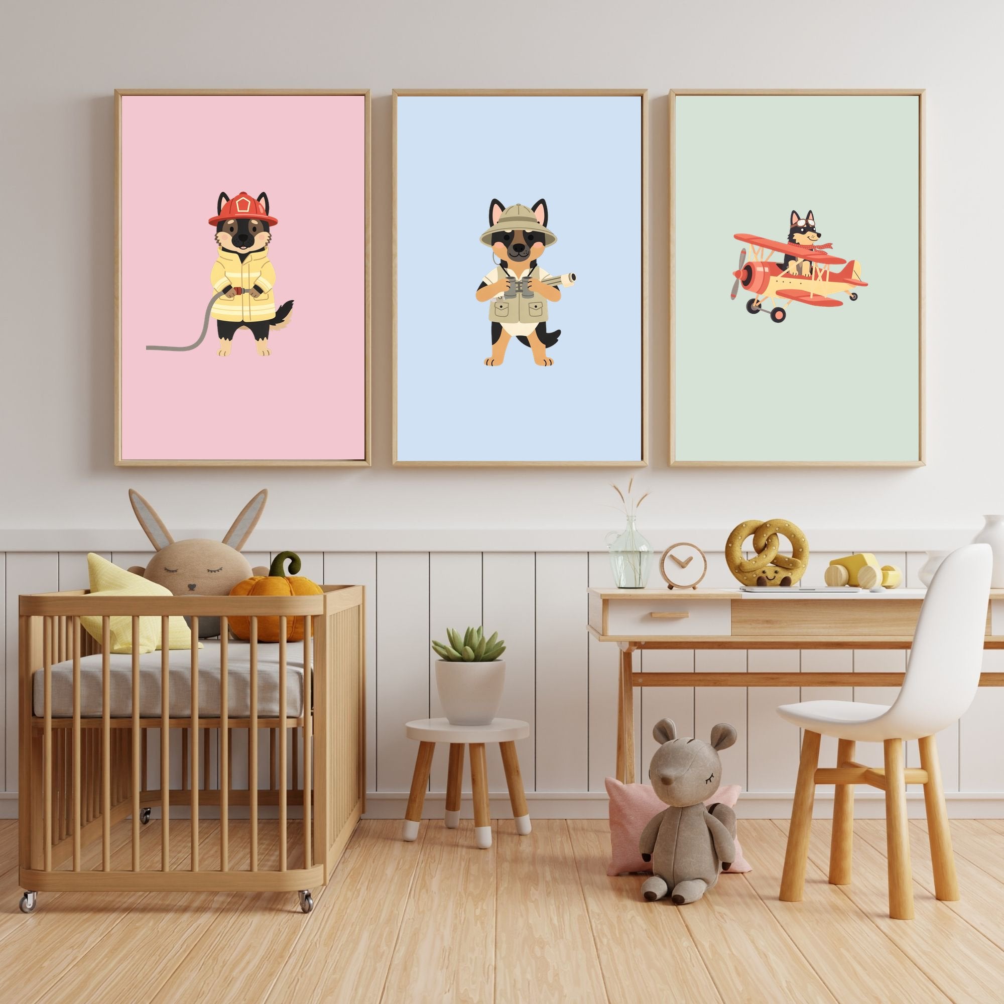German Shepherd Kids Nursery Wall Art Print Bundle — 22 Dog Costume Designs, 5 Colours, 6 Print Sizes | Digital Download