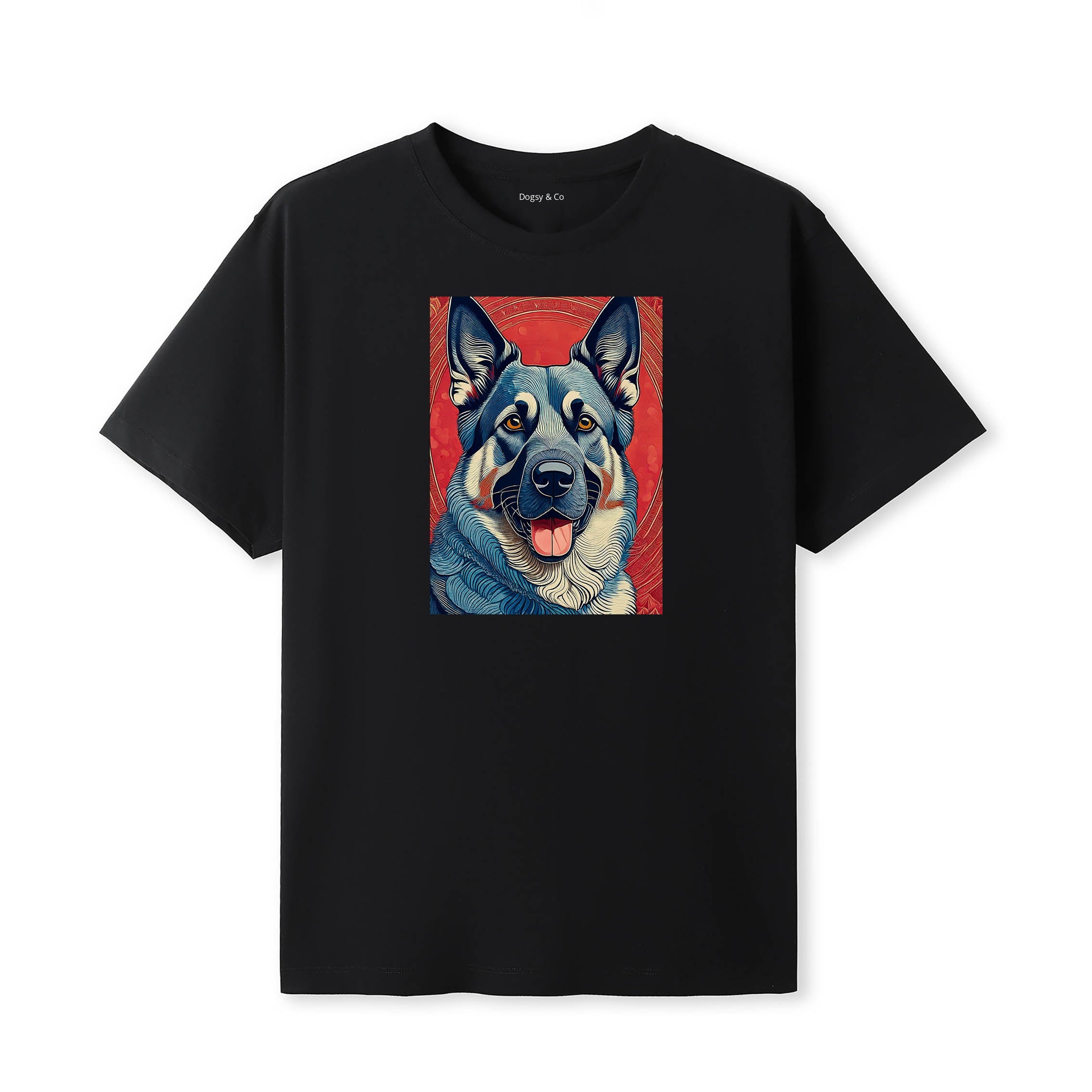 German Shepherd Hokusai Dog Portrait T-Shirt Black