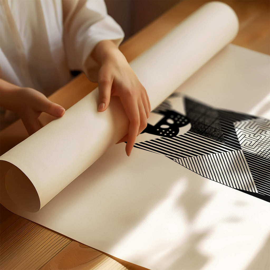 German Shepherd Geometric Line Art Print - Framed Mockup