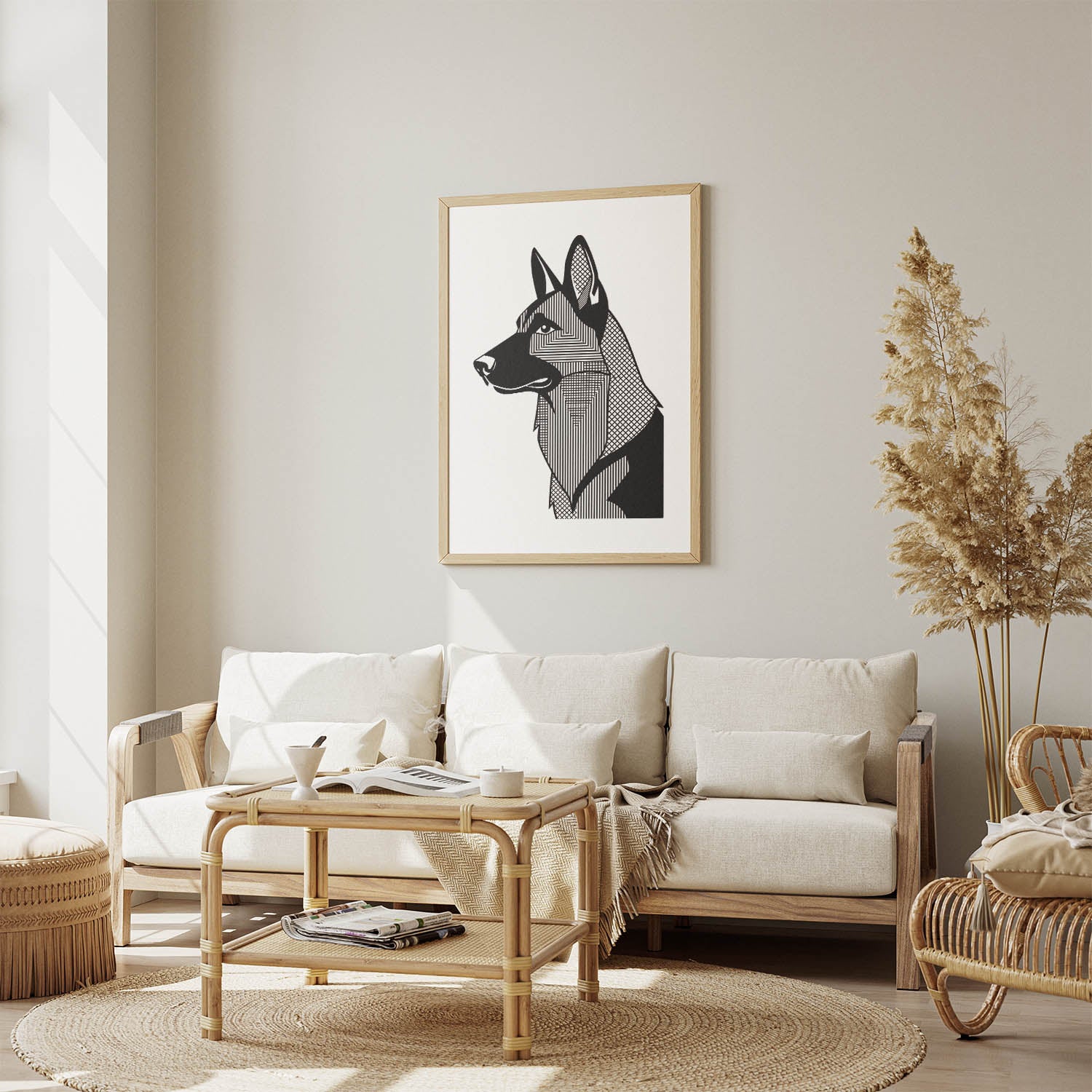 German Shepherd Geometric Line Art mockup