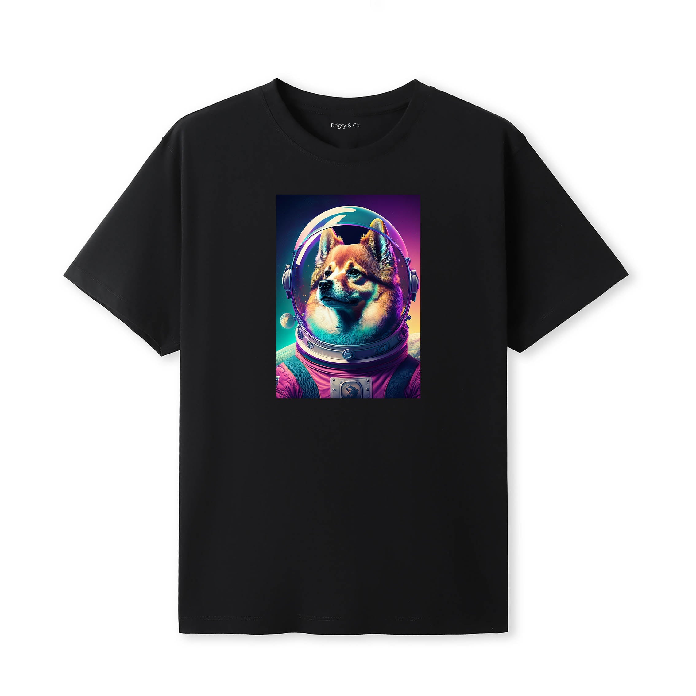 German Spitz Space Dogs T-Shirt colourful astronaut dog artwork in a retro space design