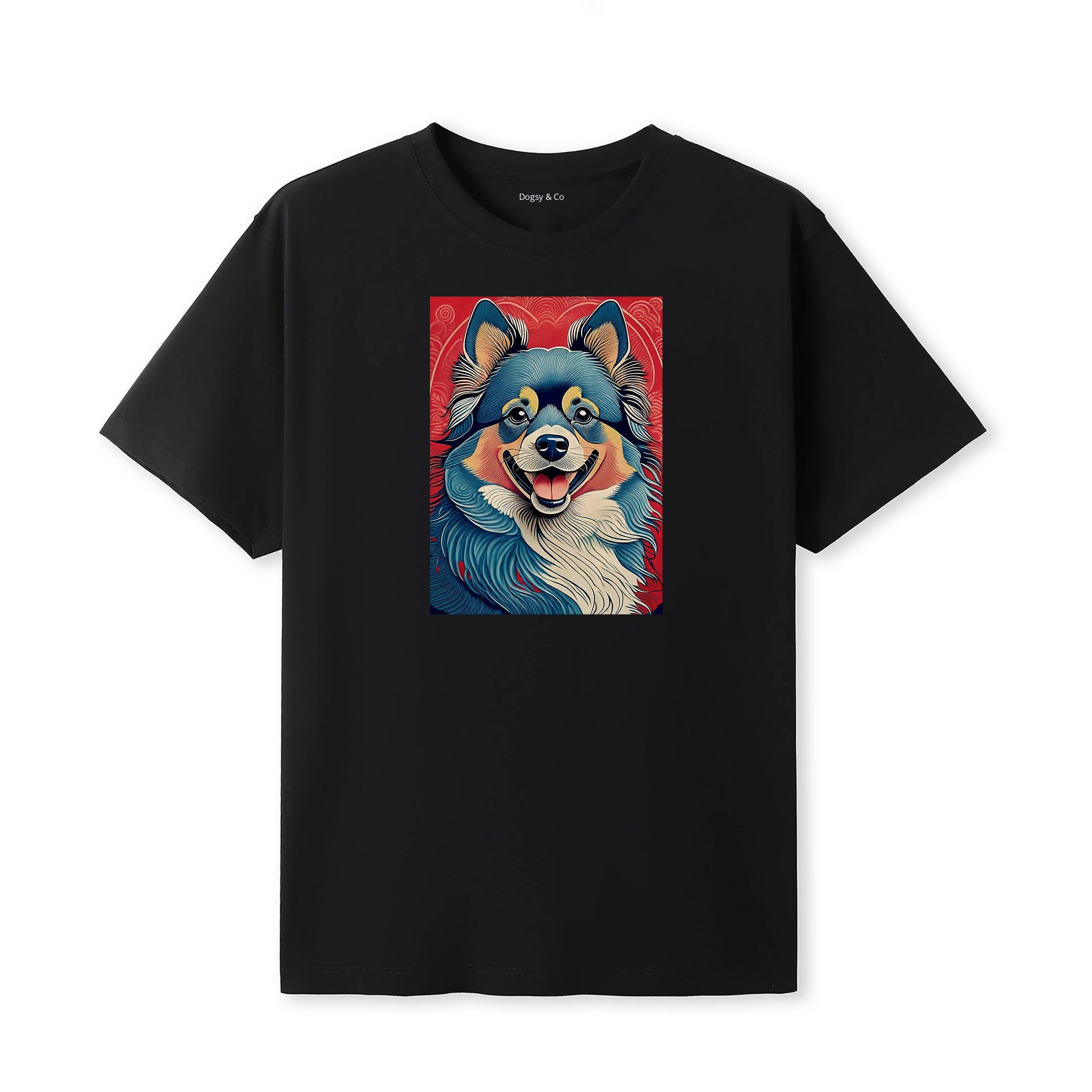German Spitz Hokusai Dog Portrait T-Shirt Black