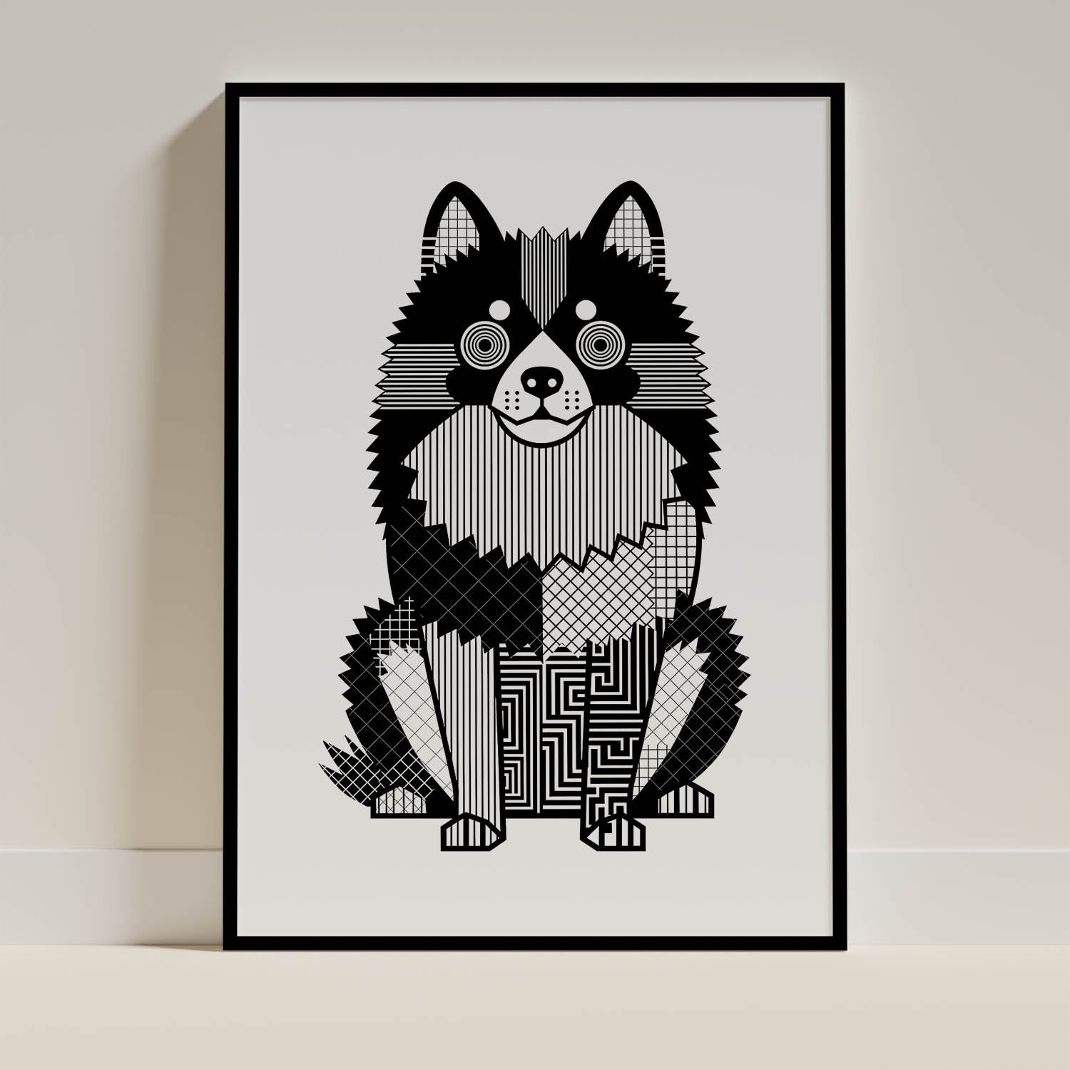 German Spitz Geometric Line Art Print - Framed Mockup