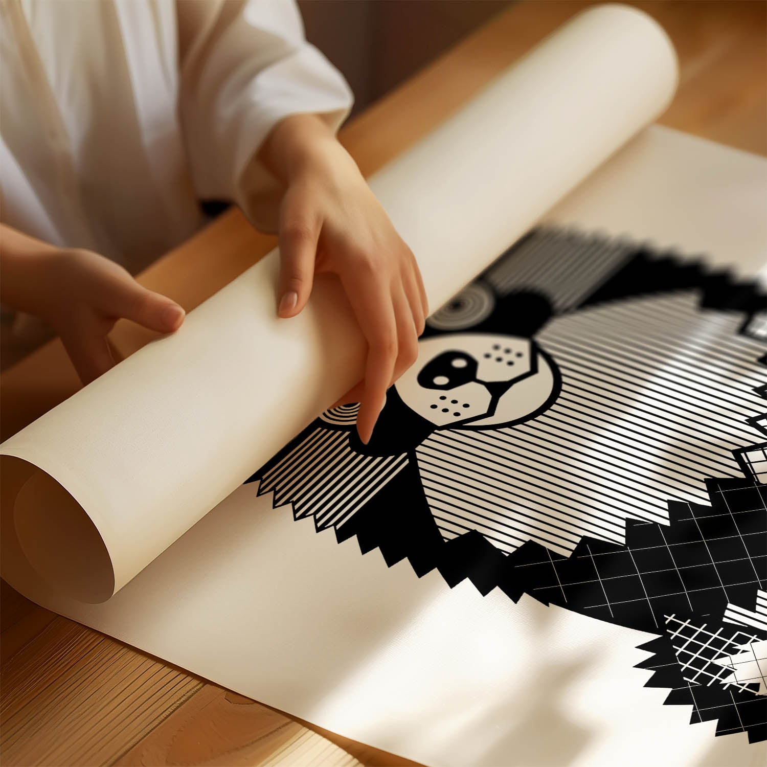 German Spitz Geometric Line Art Print - Framed Mockup