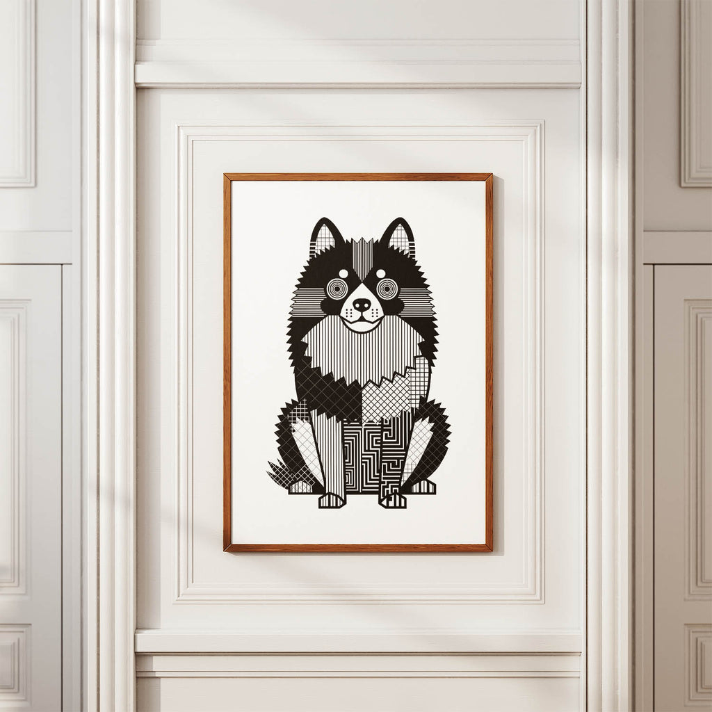 German Spitz Geometric Line Art Print - Framed Mockup