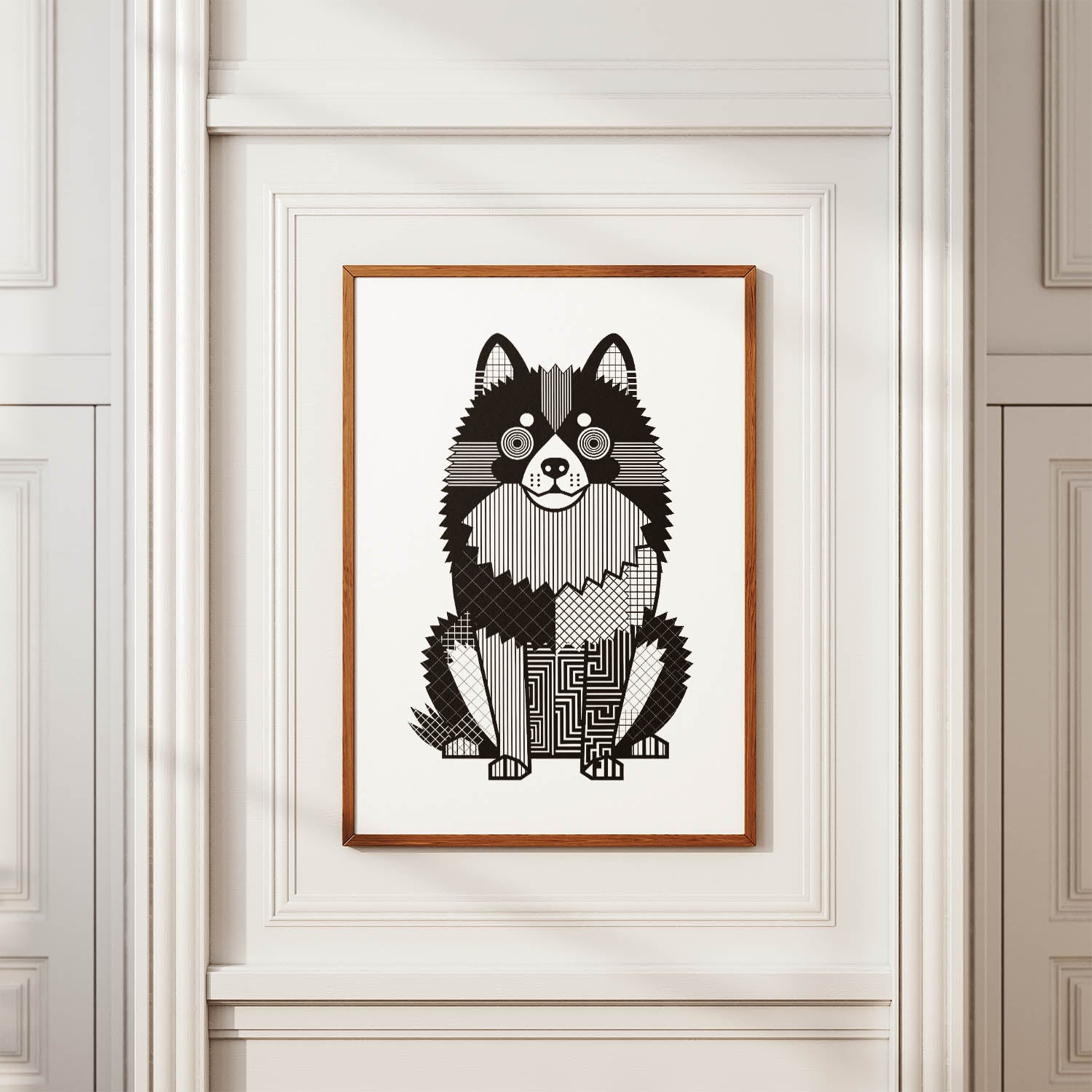 German Spitz Geometric Line Art Print - Framed Mockup