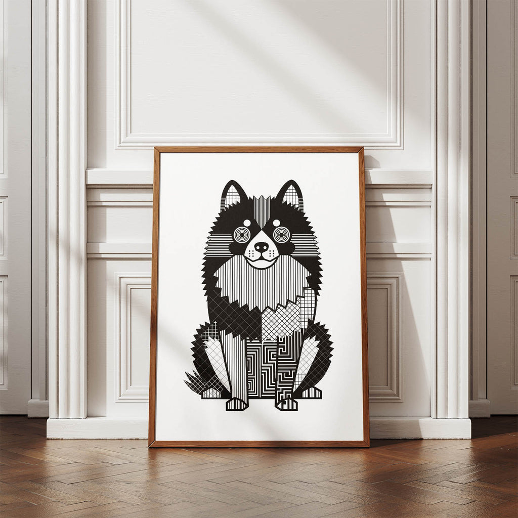 German Spitz Geometric Line Art Print - Framed Mockup