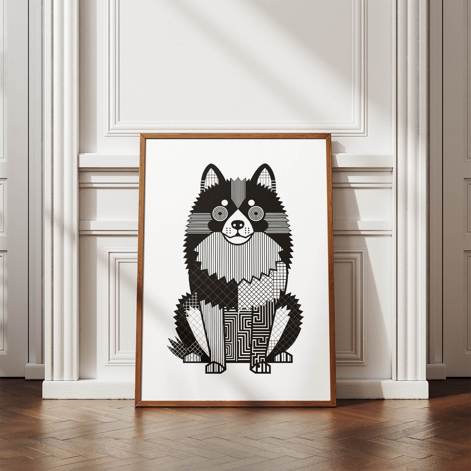 German Spitz Geometric Line Art Print - Framed Mockup