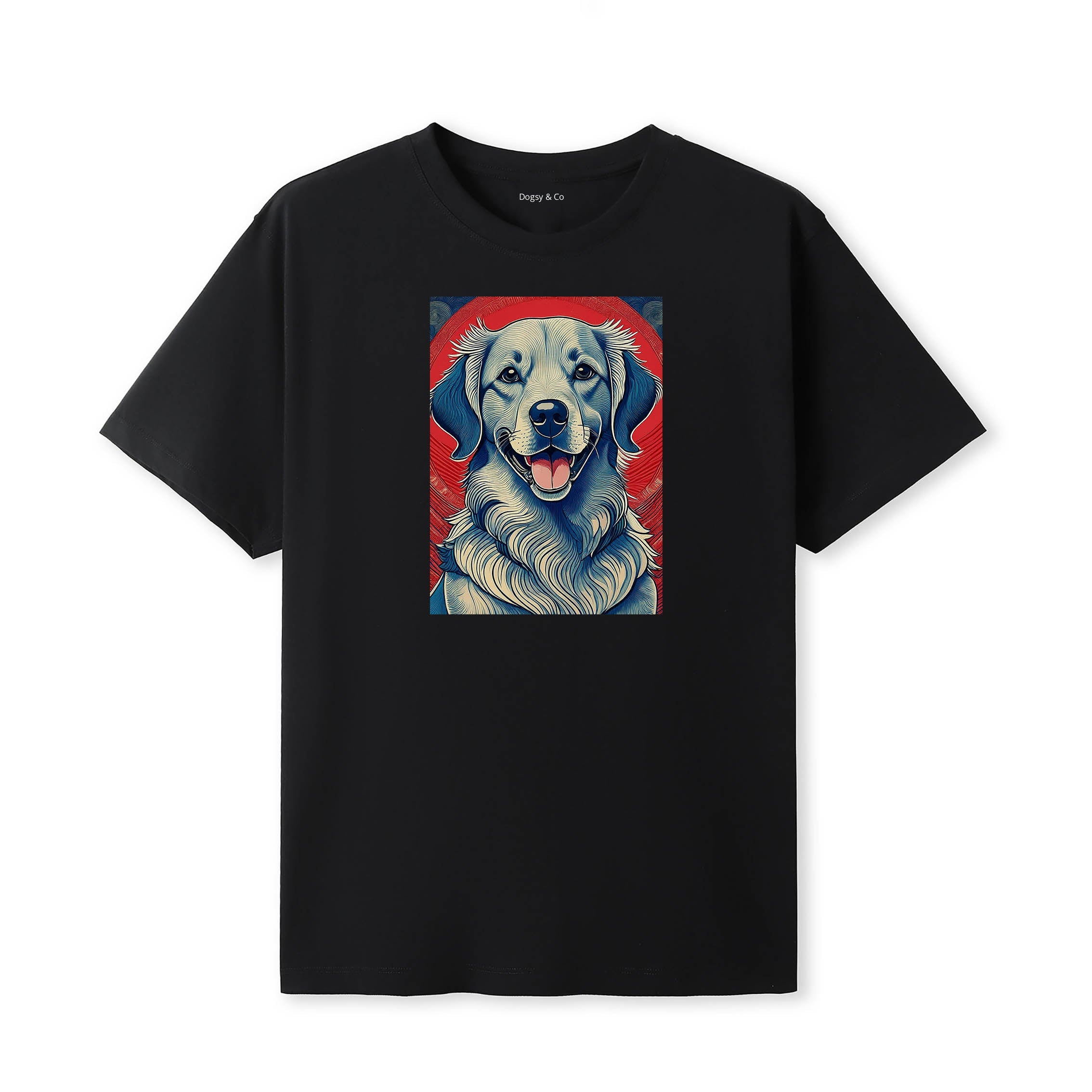 Golden Retriever Hokusai Dog Portrait T-Shirt Black