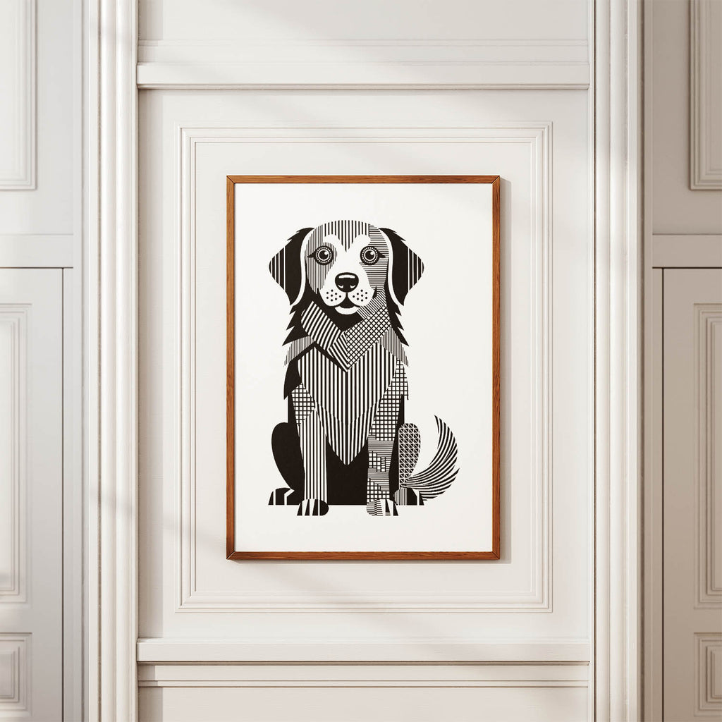 Golden Retriever Geometric Line Art Print - Framed Mockup