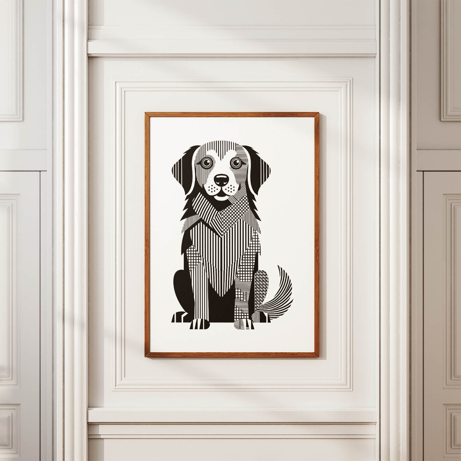 Golden Retriever Geometric Line Art Print - Framed Mockup
