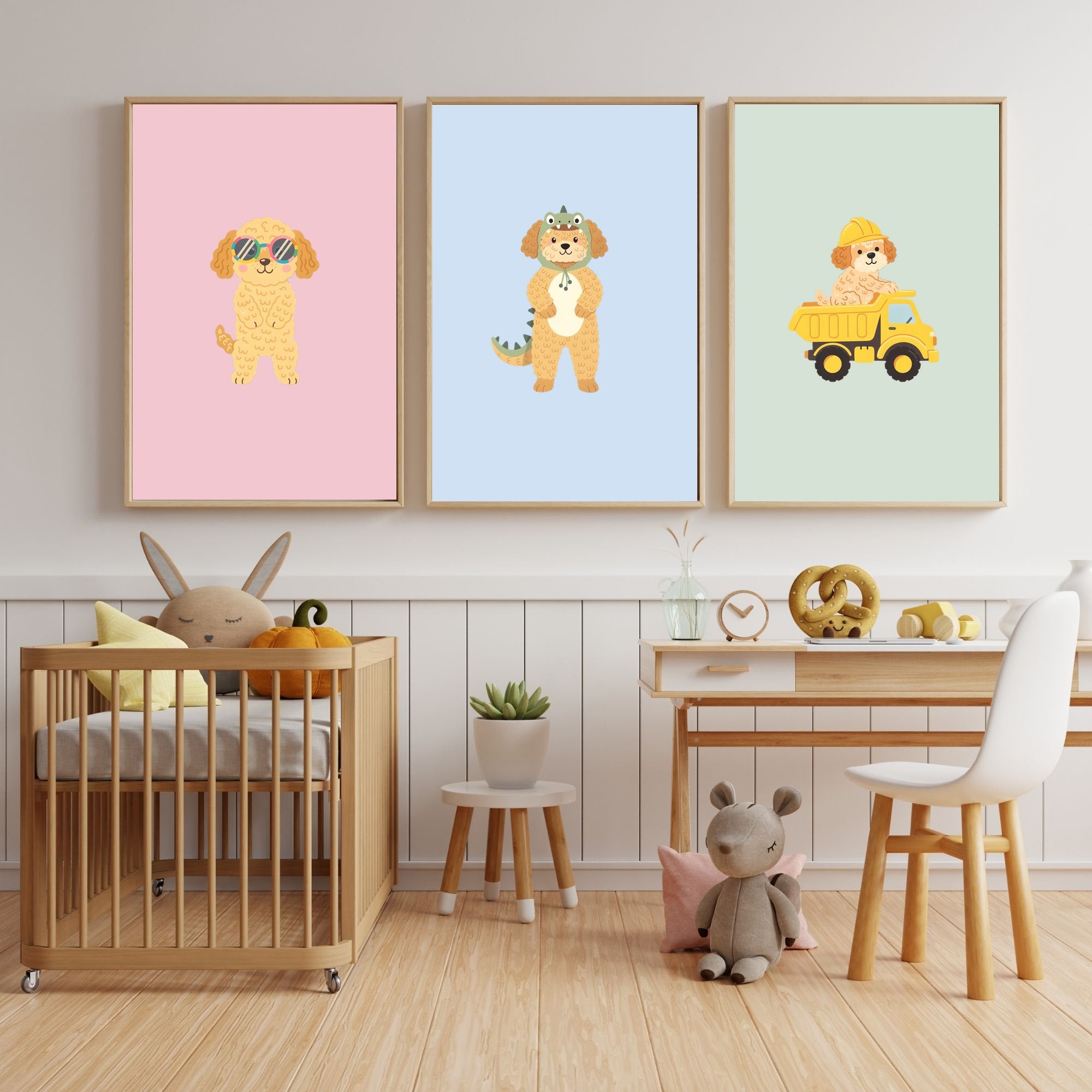 Goldendoodle Kids Nursery Wall Art Print Bundle — 22 Dog Costume Designs, 5 Colours, 6 Print Sizes | Digital Download