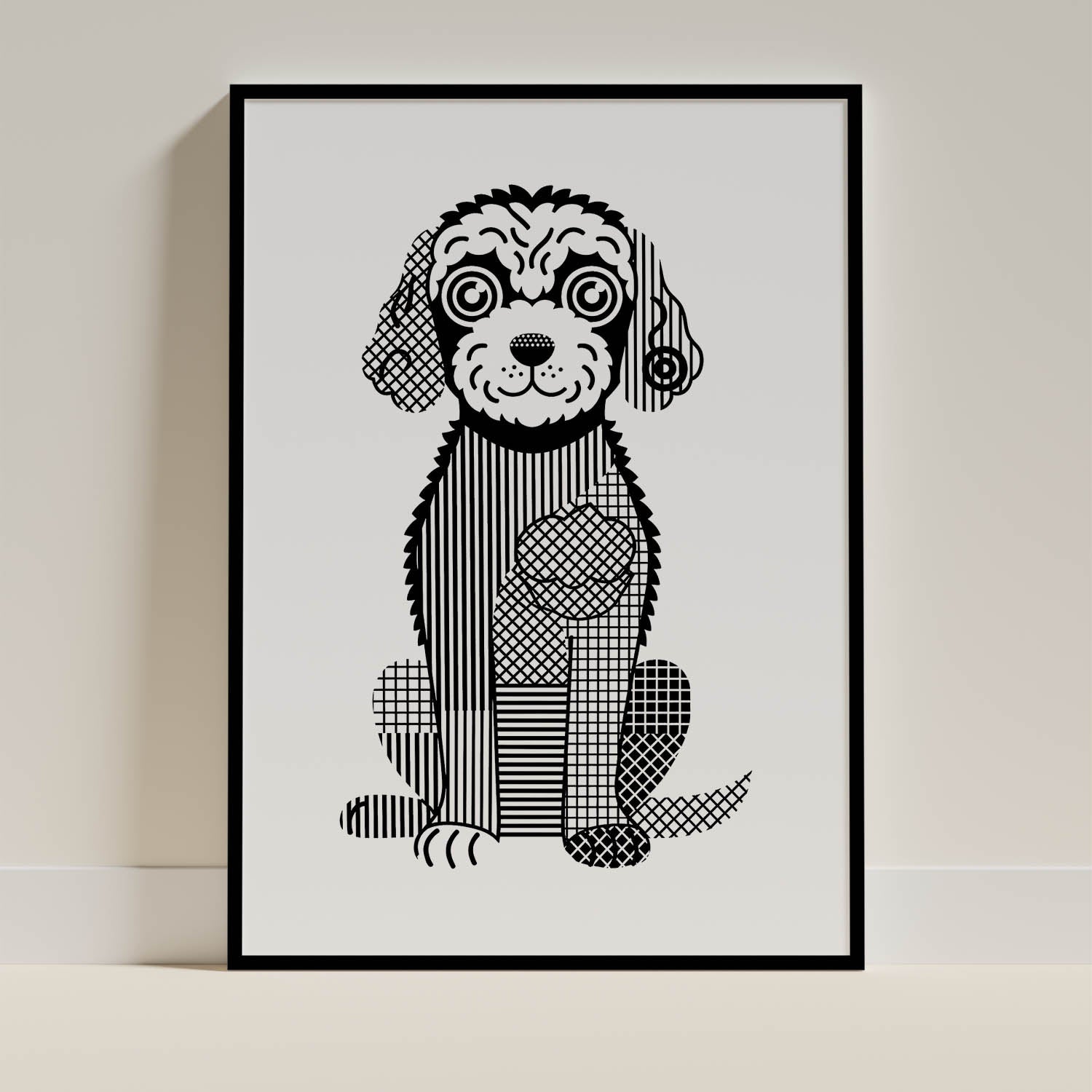 Goldendoodle Geometric Line Art Print - Framed Mockup
