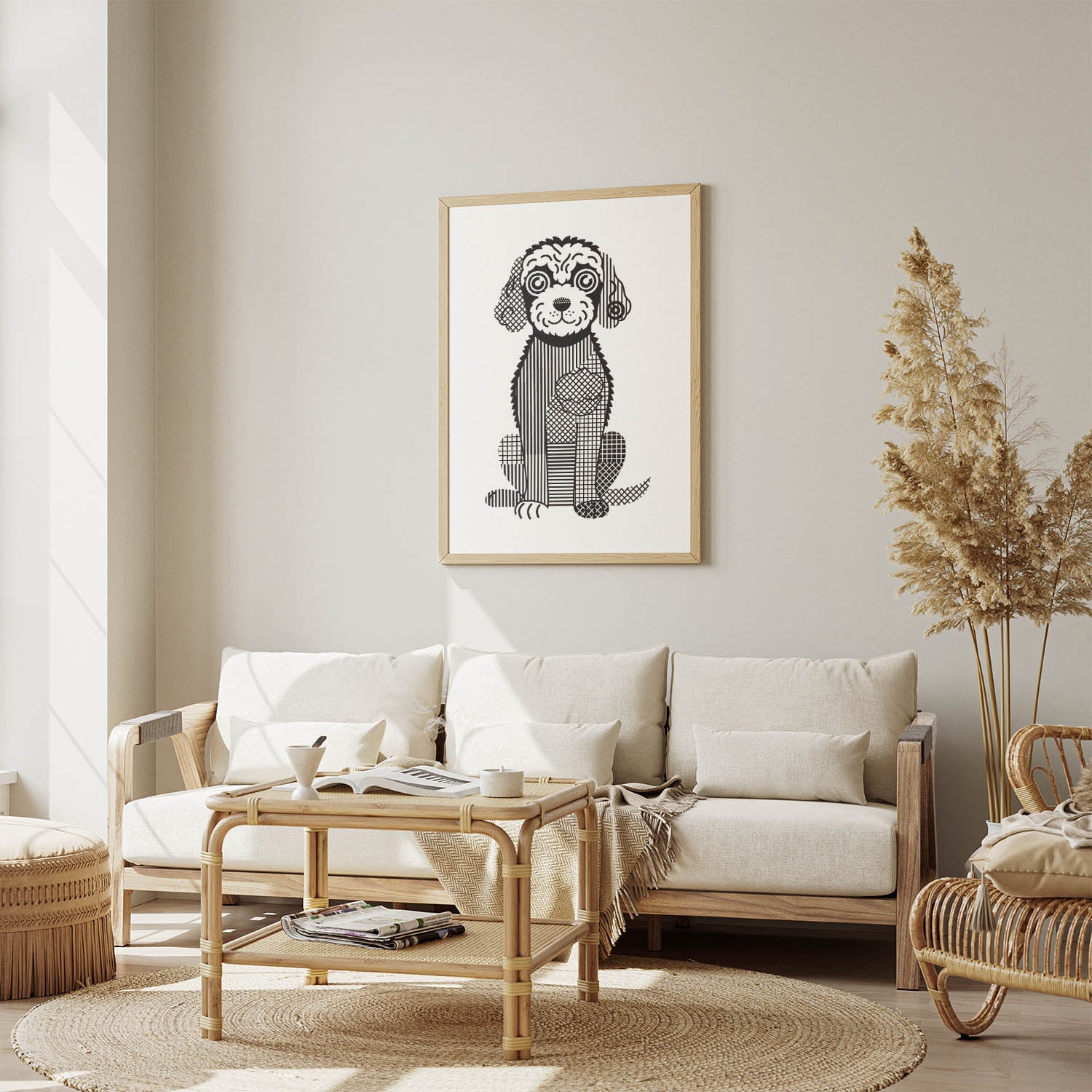 Goldendoodle Geometric Line Art Print - Framed Mockup