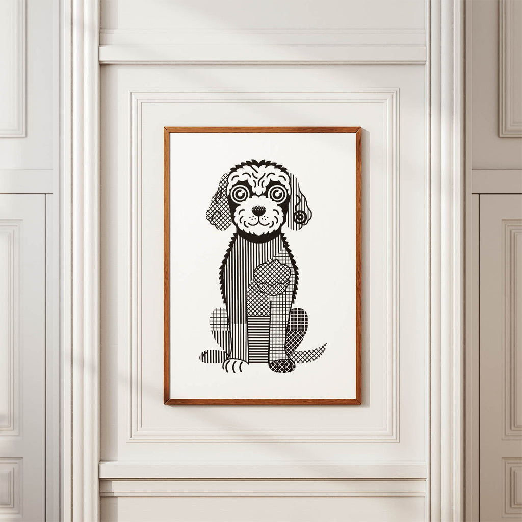 Goldendoodle Geometric Line Art Print - Framed Mockup