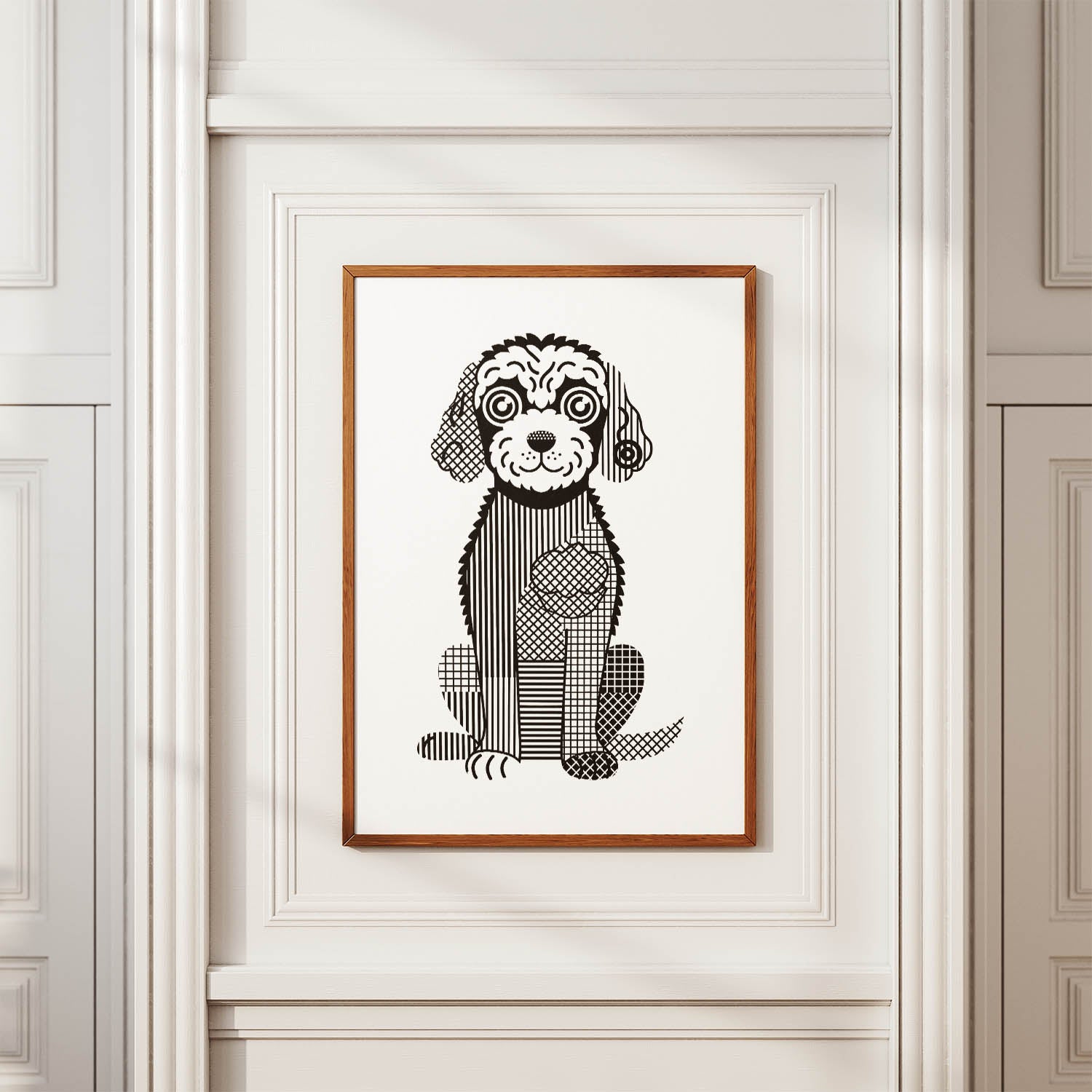 Goldendoodle Geometric Line Art Print - Framed Mockup