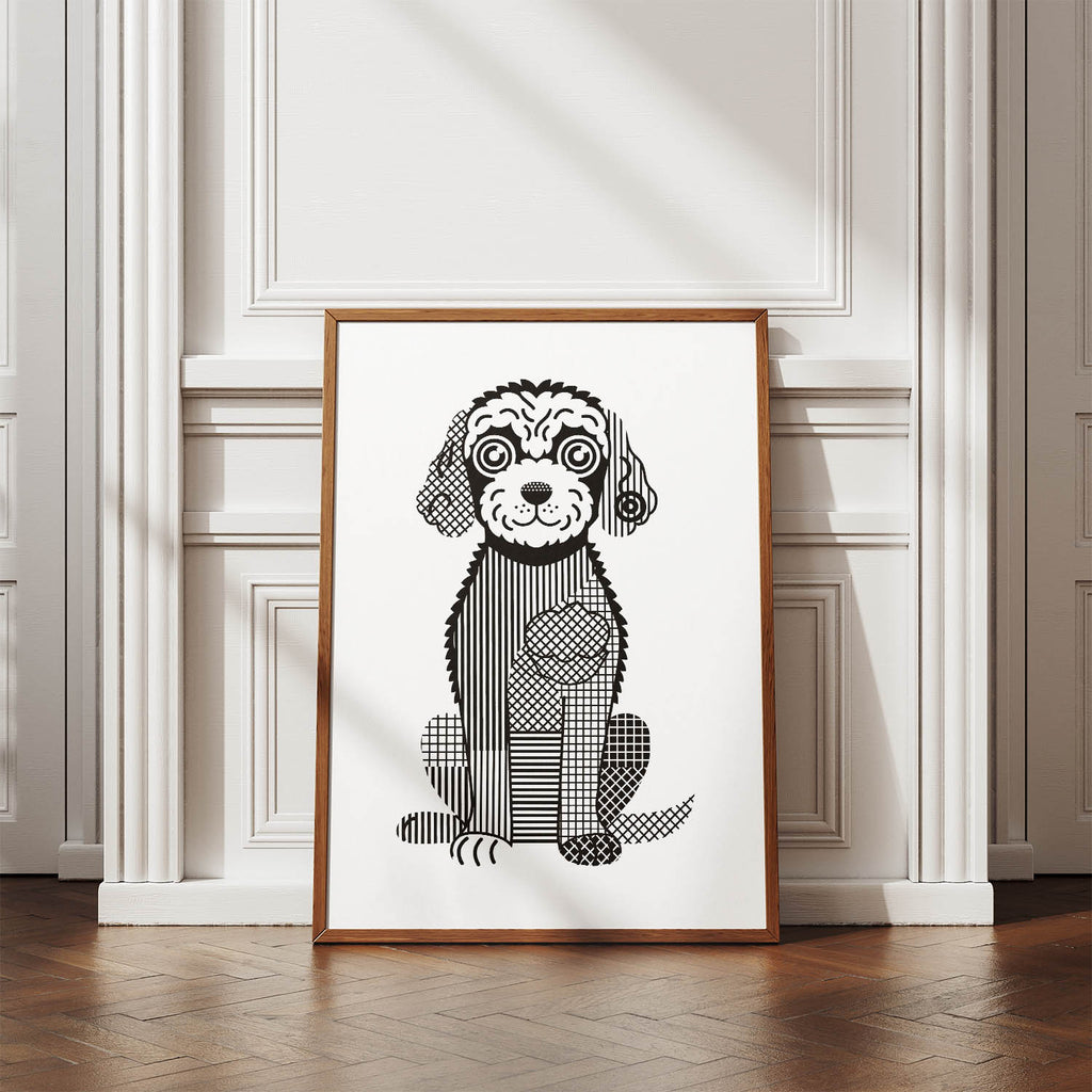 Goldendoodle Geometric Line Art Print - Framed Mockup