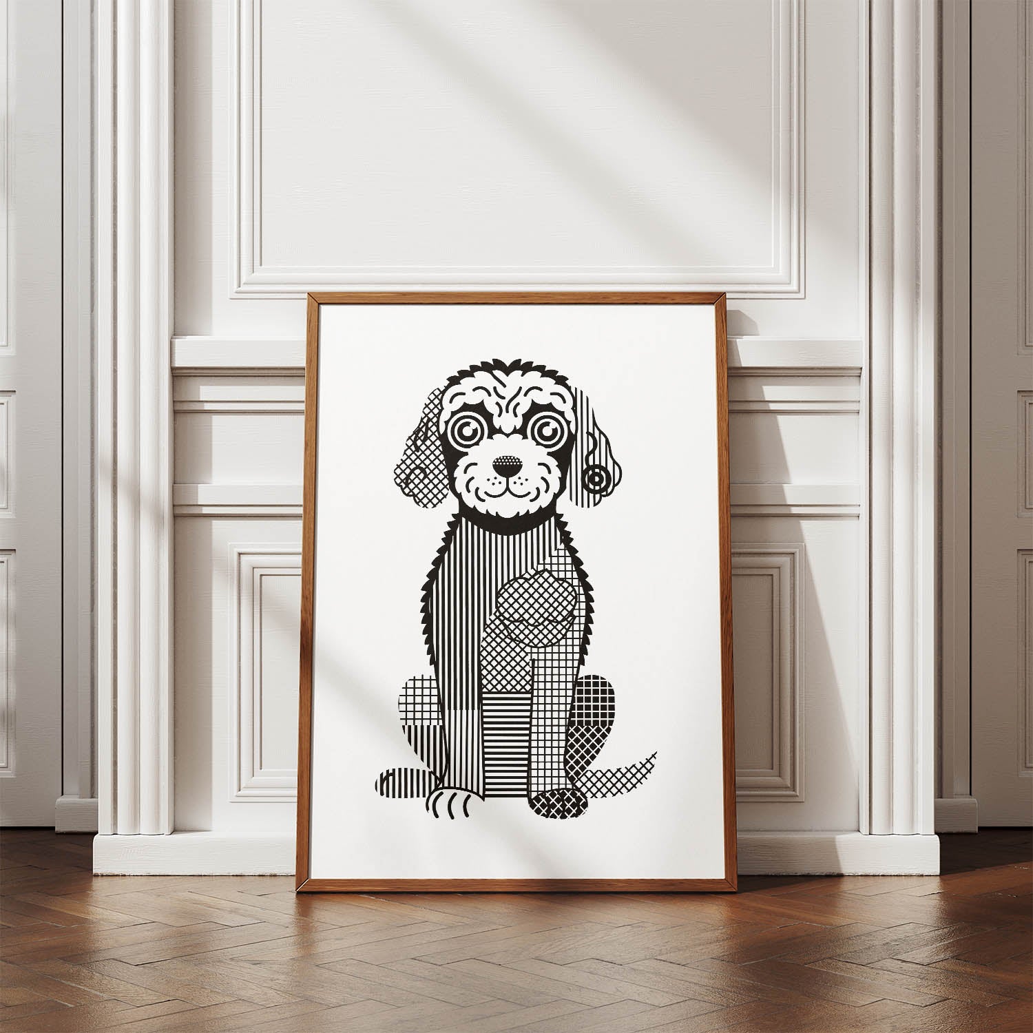 Goldendoodle Geometric Line Art Print - Framed Mockup