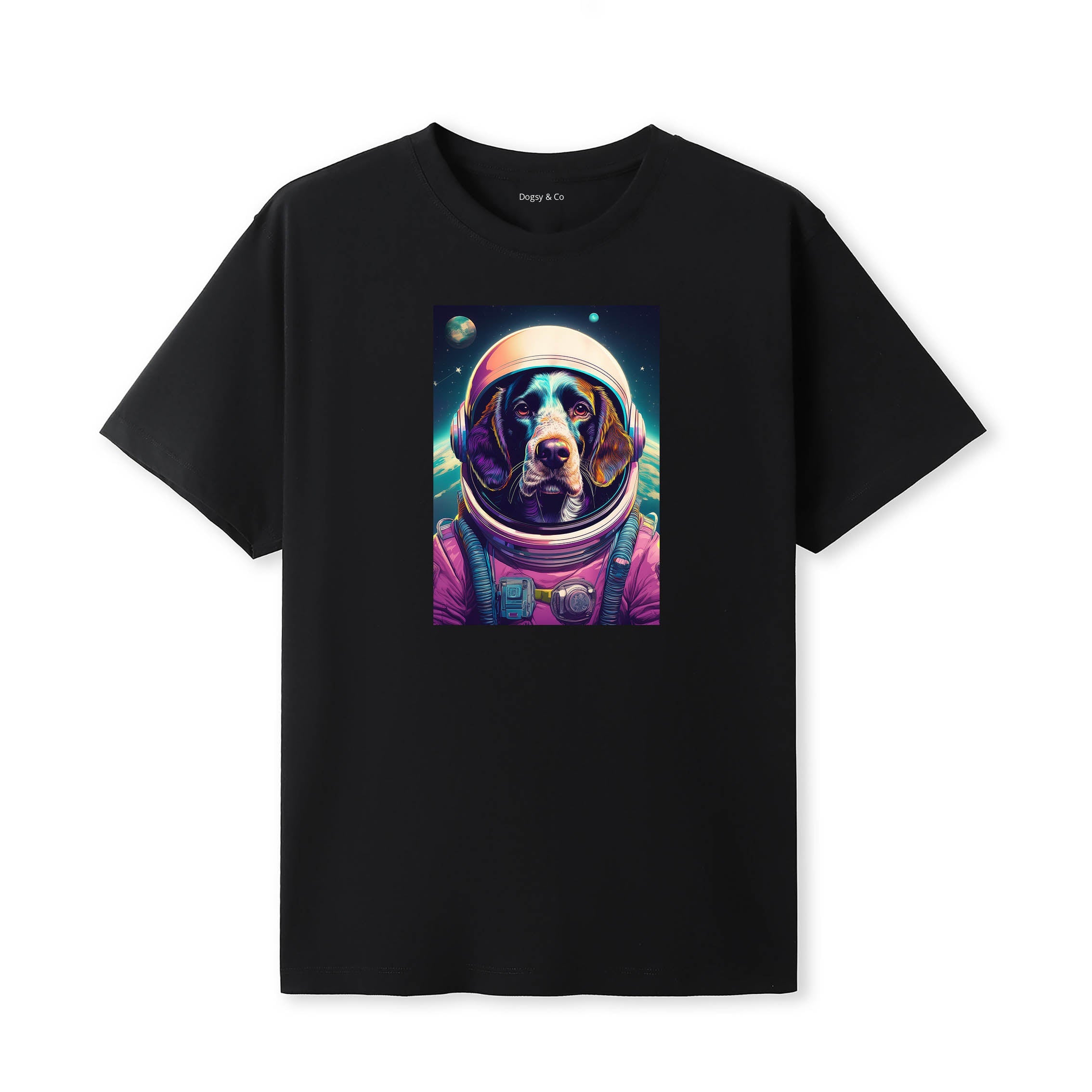 Gordon Setter Space Dogs T-Shirt colourful astronaut dog artwork in a retro space design