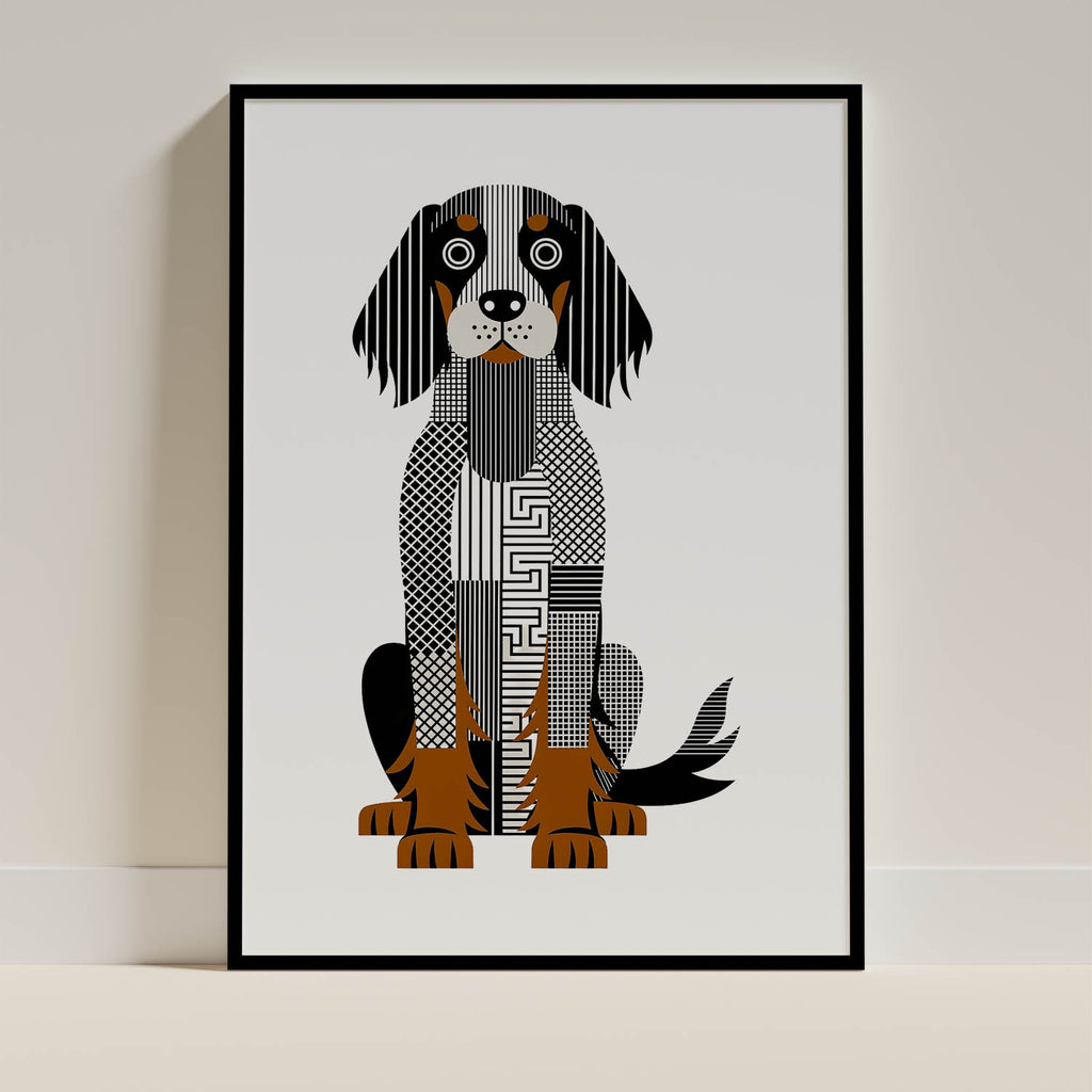 Gordon Setter Geometric Line Art Print - Framed Mockup