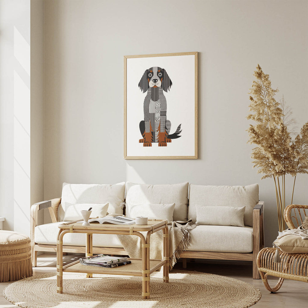 Gordon Setter Geometric Line Art Print - Framed Mockup