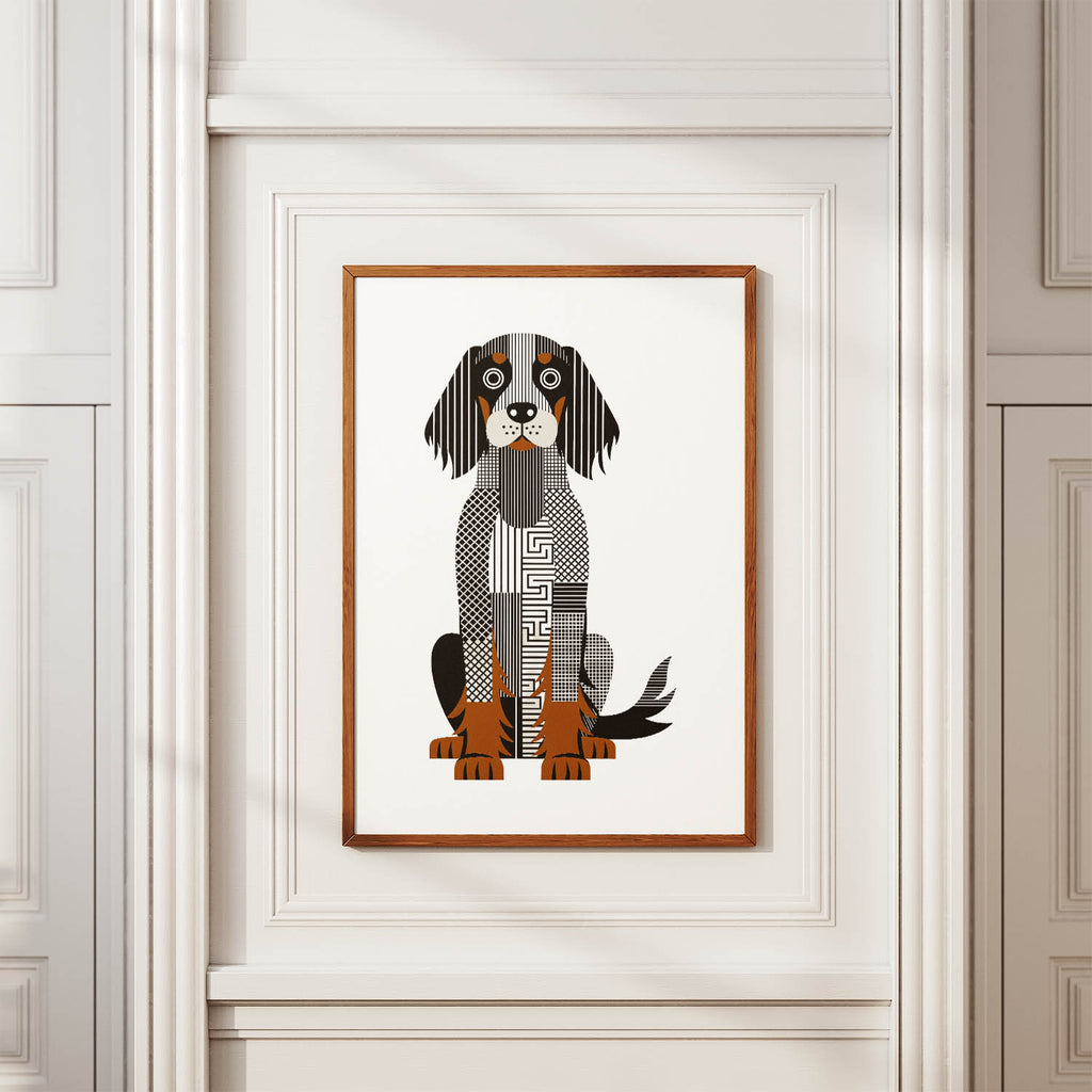 Gordon Setter Geometric Line Art Print - Framed Mockup