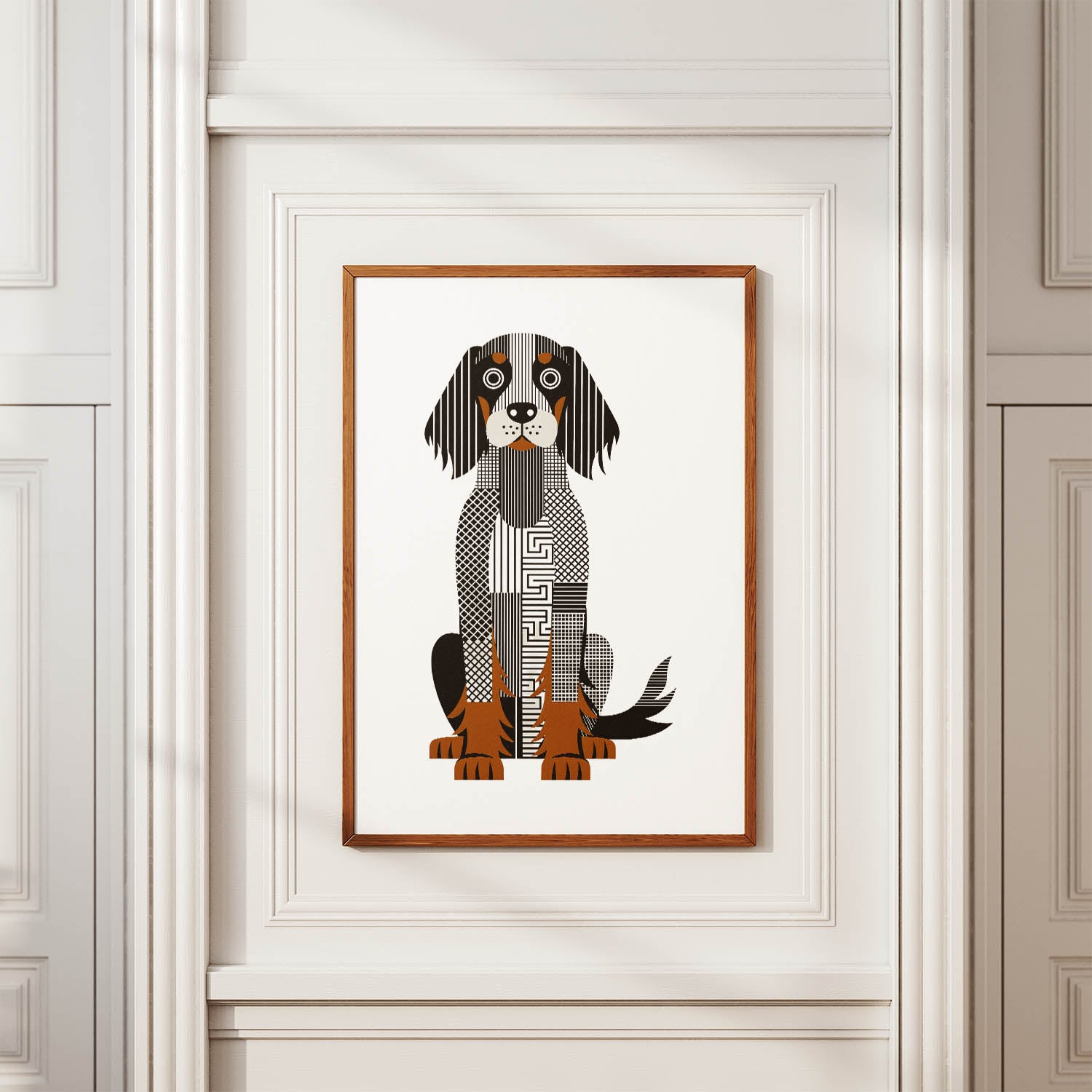Gordon Setter Geometric Line Art Print - Framed Mockup
