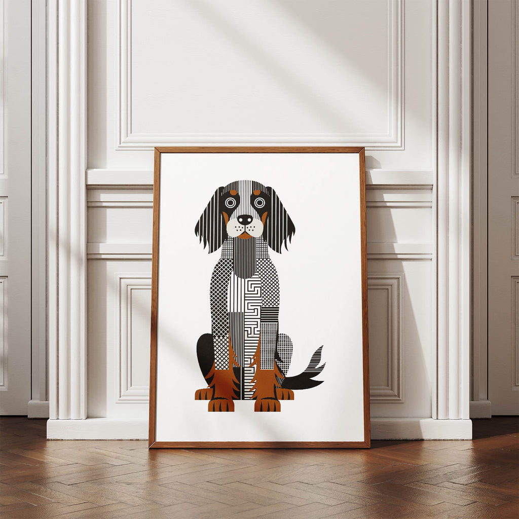 Gordon Setter Geometric Line Art Print - Framed Mockup