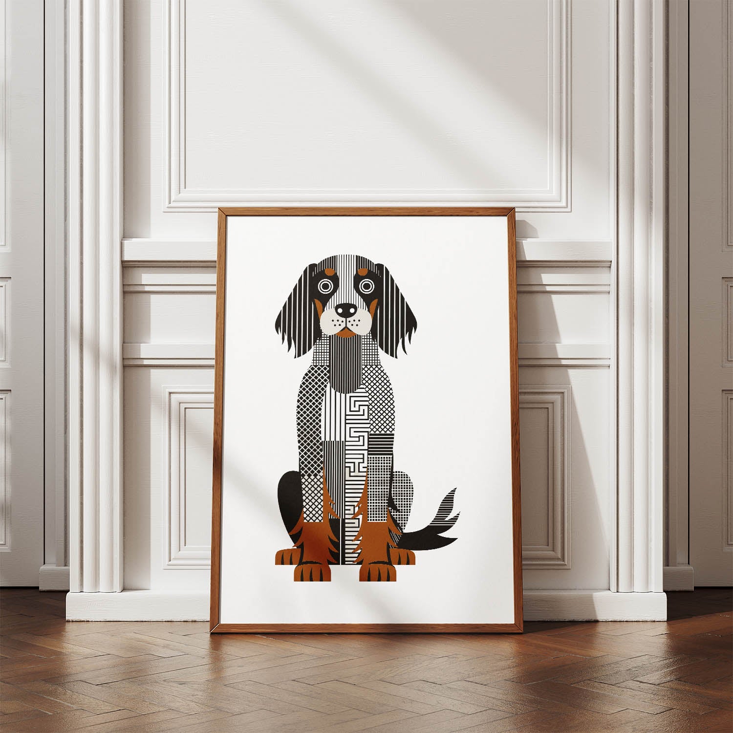 Gordon Setter Geometric Line Art Print - Framed Mockup