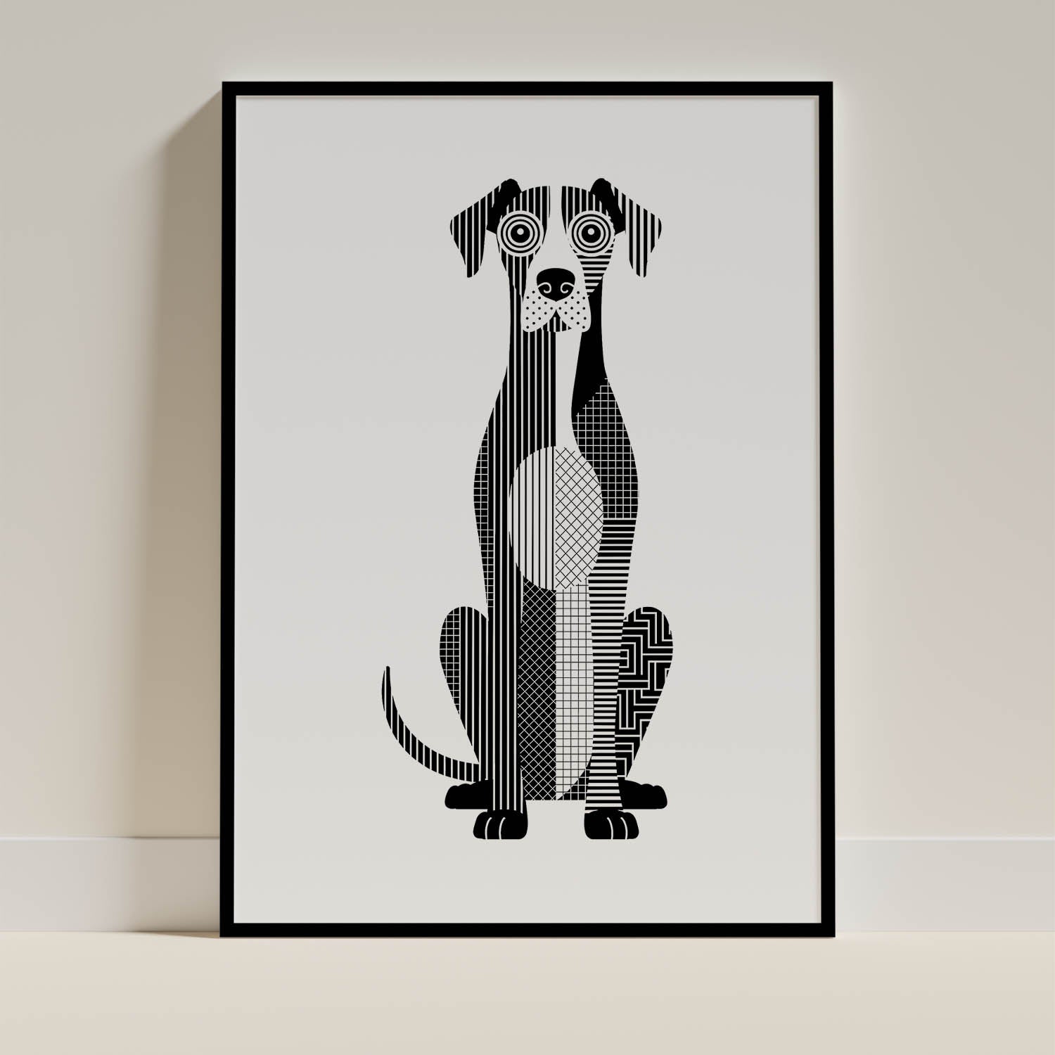 Great Dane Geometric Line Art Print - Framed Mockup
