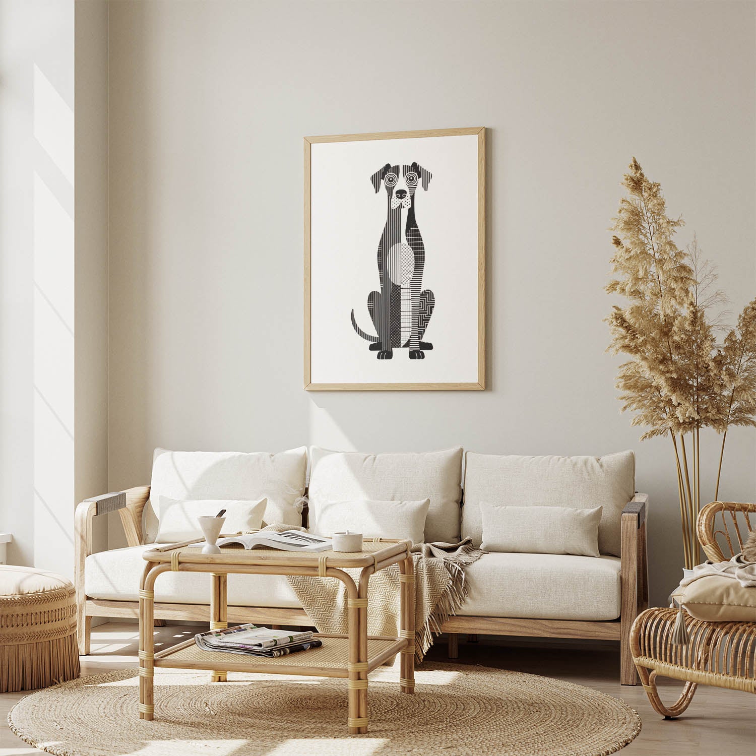 Great Dane Geometric Line Art Print - Framed Mockup